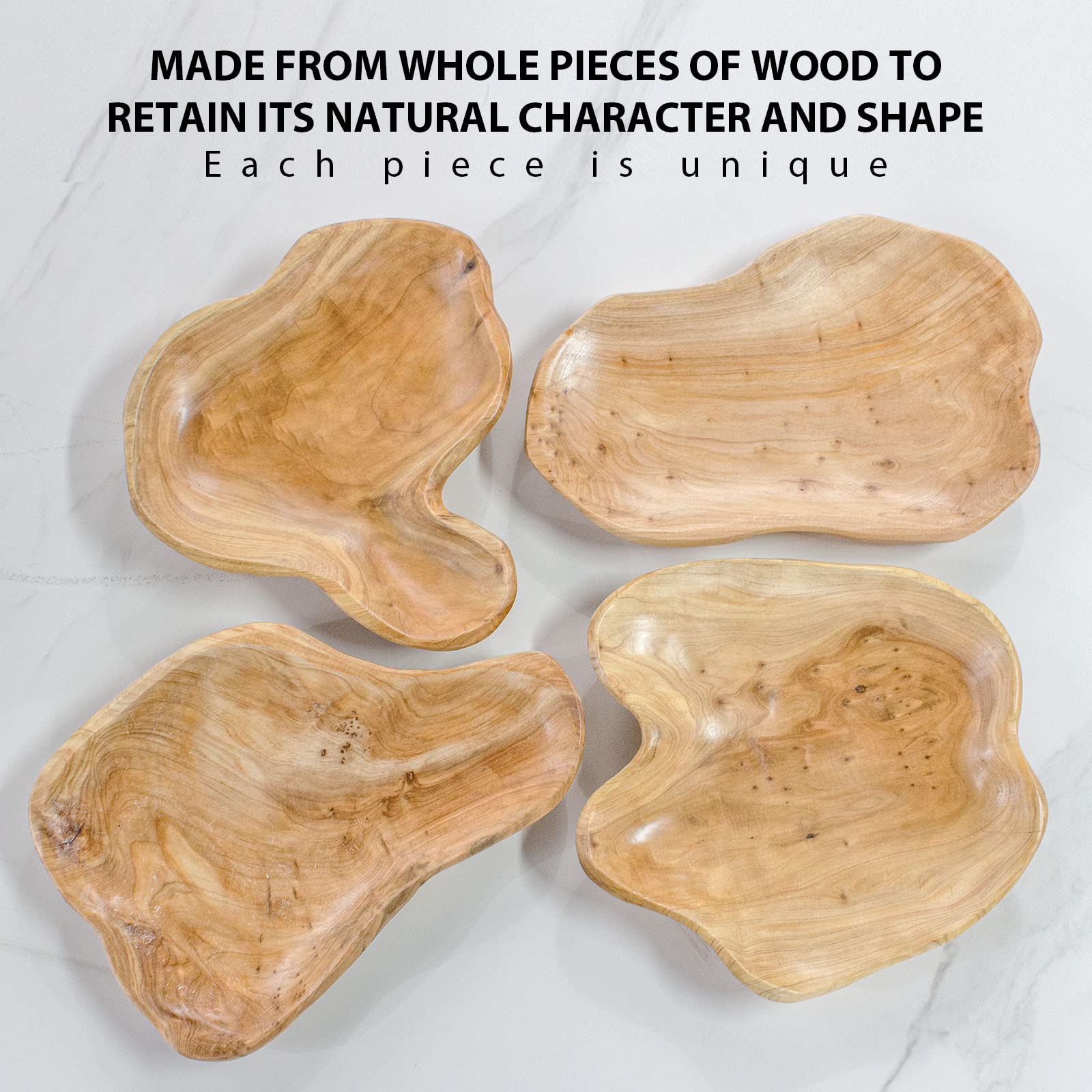 Natural Wooden Dough Bowl 11-13 inch - Handcrafted Fruit & Decor Bowl for Kitchen, Dining Table, Centerpiece | Rustic Home Decor for Fruits, Keys, Jewelry Display in Living Room, Bedroom, Office & Bathroom