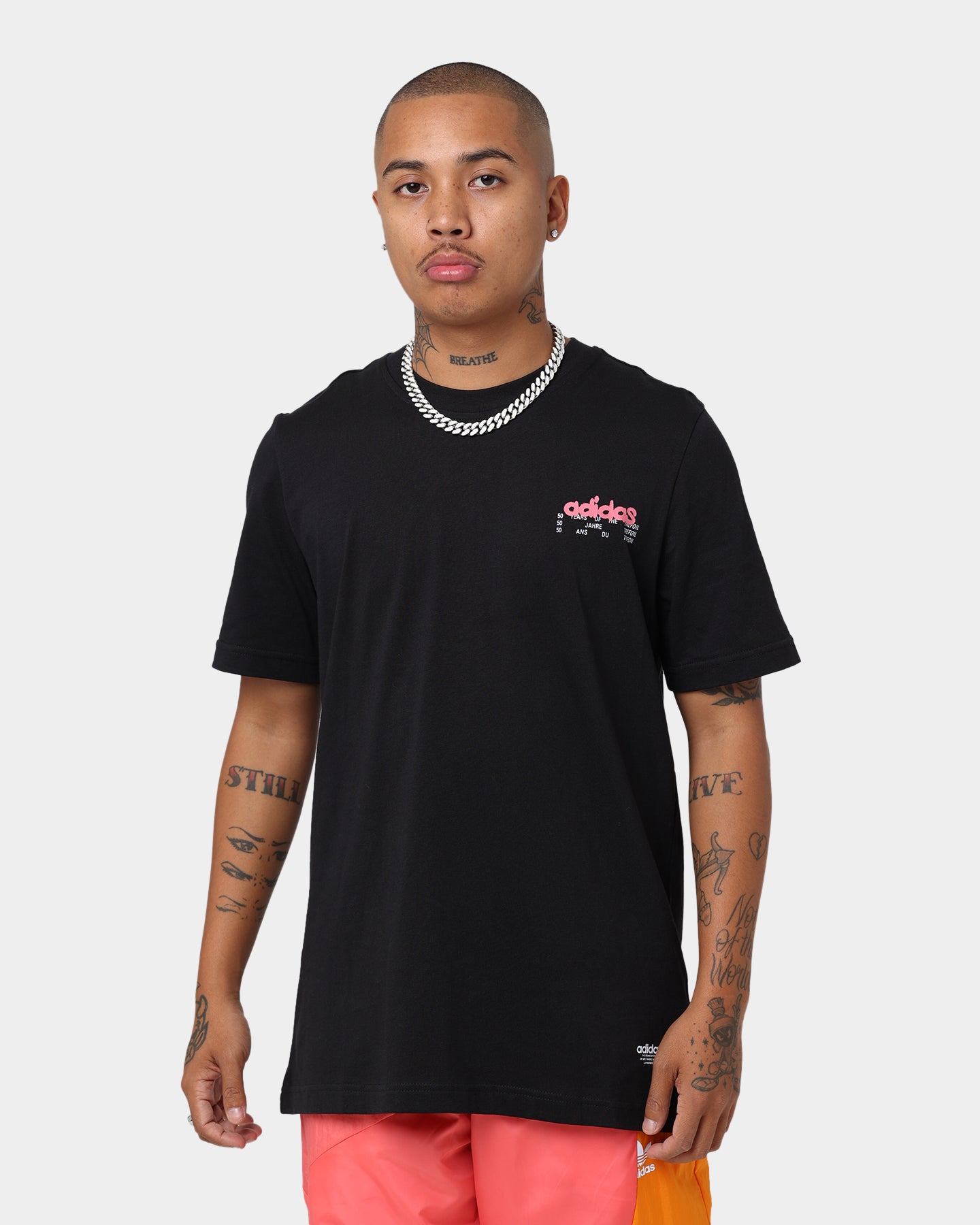 Adidas Behind T-Shirt for Men - Black/Turbo Color - Comfortable Cotton Casual Tee for Gym, Workout, and Everyday Wear