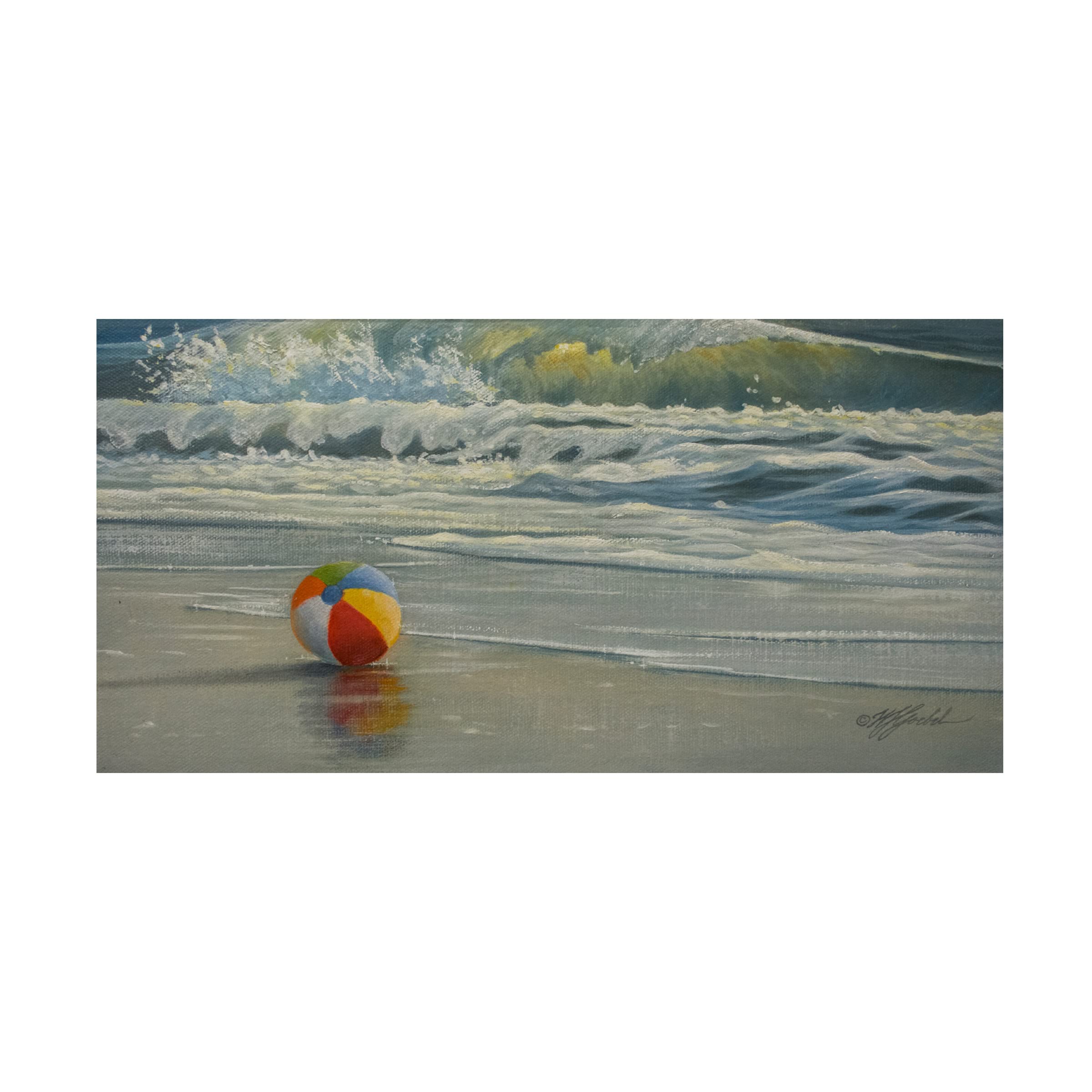Trademark Fine Art 'Beach Ball in Surf' Canvas Wall Art Print by Wilhelm Goebel - Coastal Beach House Decor, Living Room & Office Wall Decor