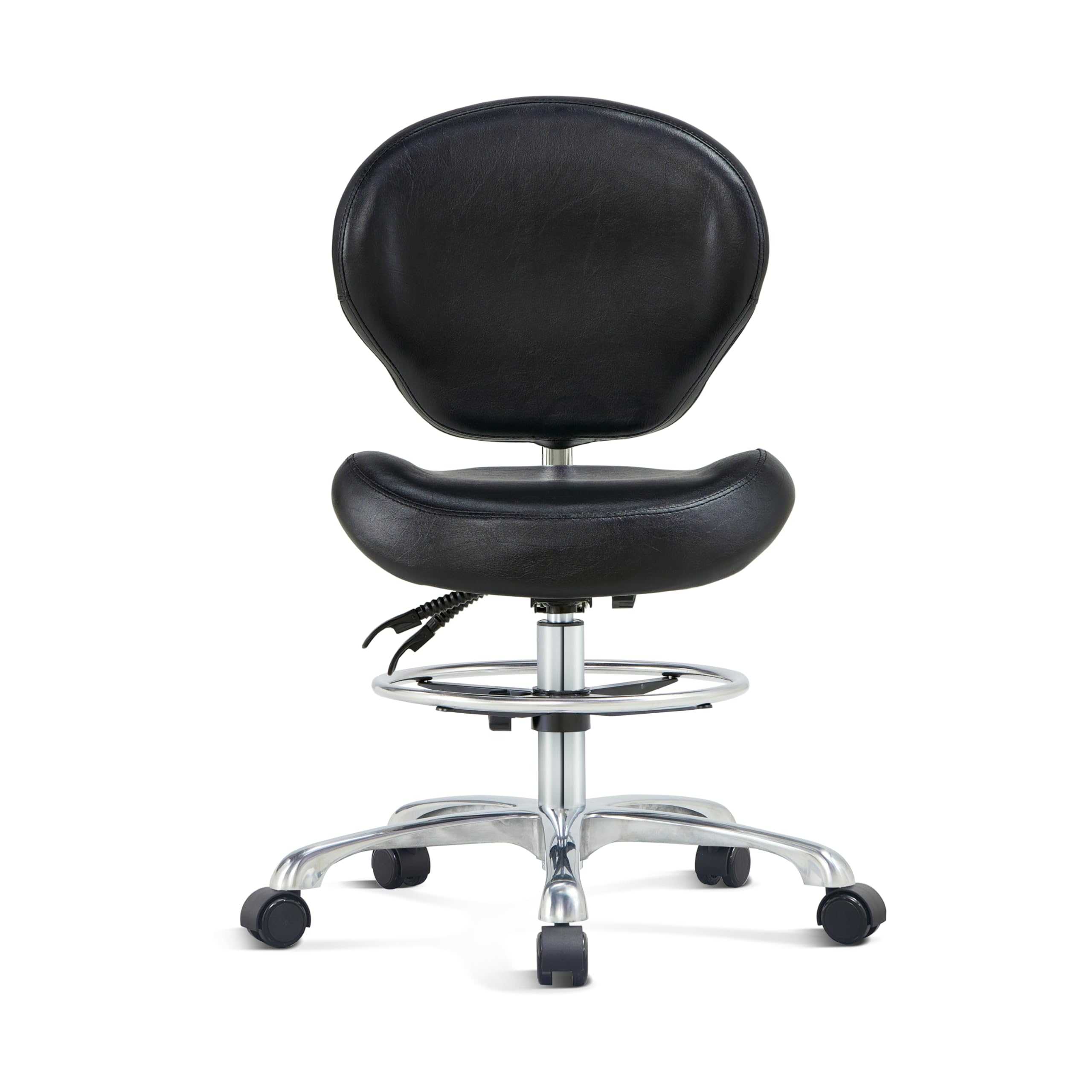 Ergonomic Drafting Stool with Back Support - Adjustable Height Rolling Office Chair with Wheels for Computer Work, Home Office, Studio & Crafting - Comfortable Black Shop Stool for Artists, Designers & Professionals