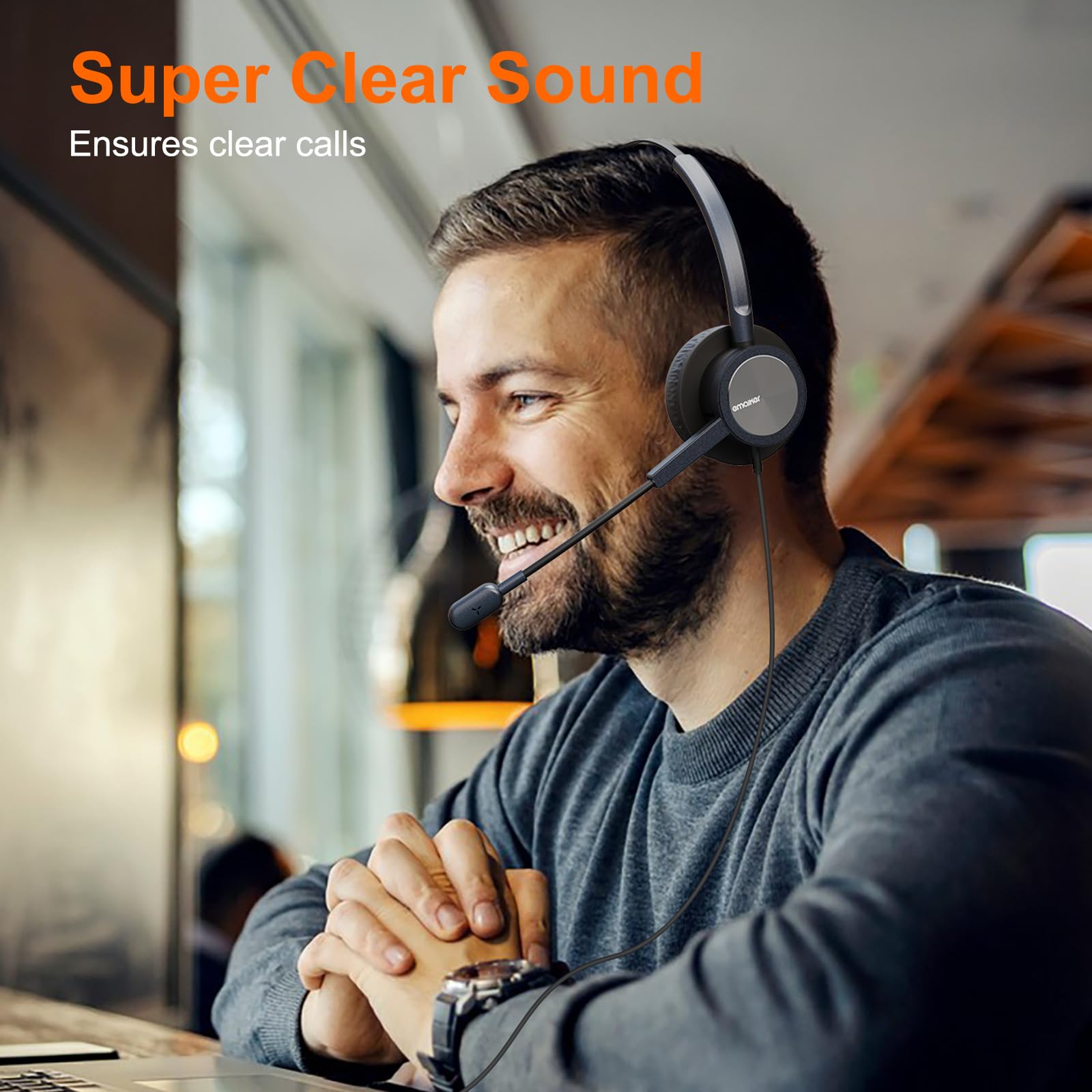 Noise Cancelling USB PC Headset with Microphone for Work & Office - Compatible with PC, Mac, Laptop - Ideal for Skype, Teams, Zoom, Webex, RingCentral, Dragon Dictation - Perfect for Remote Work, Online Meetings & Webinars