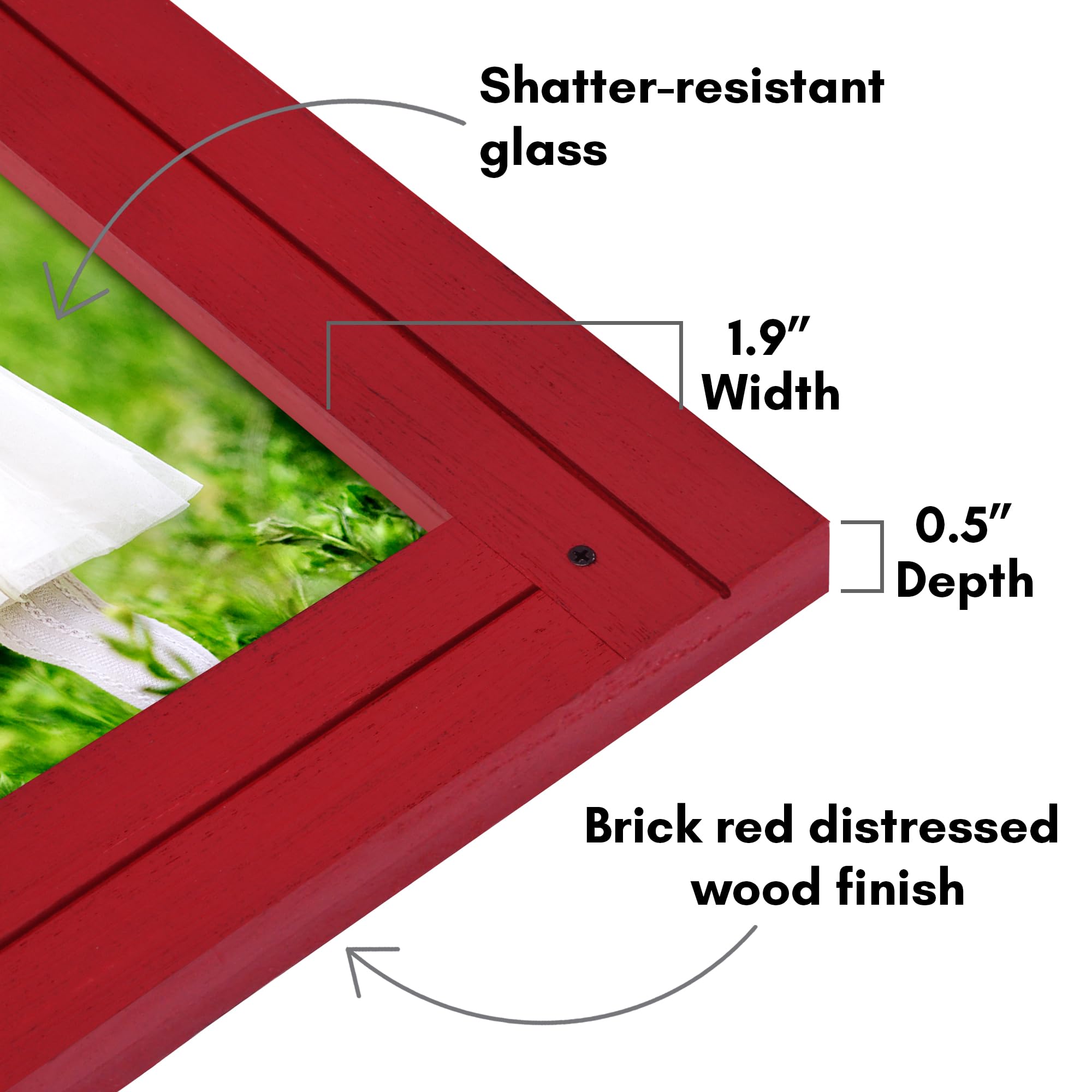 Americanflat 5x7 Picture Frame - Distressed Wood, Wall & Tabletop Display - Red for Home Decor