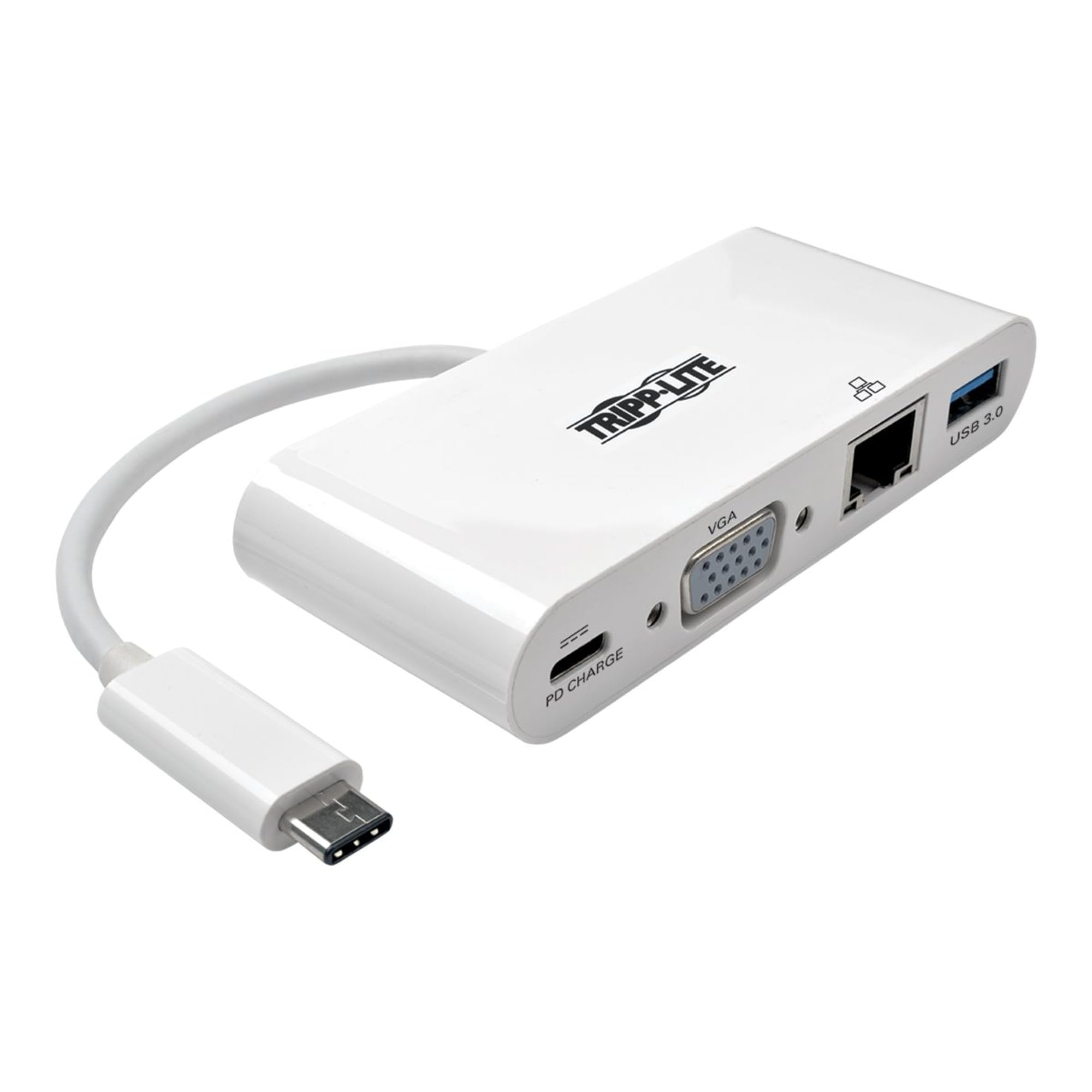 Tripp Lite USB C to VGA Adapter with USB-A Hub, USB-C PD Charging & Gigabit Ethernet - 1080p Video Converter | Thunderbolt 3 Compatible for MacBook Pro, Dell XPS, HP Spectre | Home Office & Conference Room Setup (U444-06N-VGU-C)