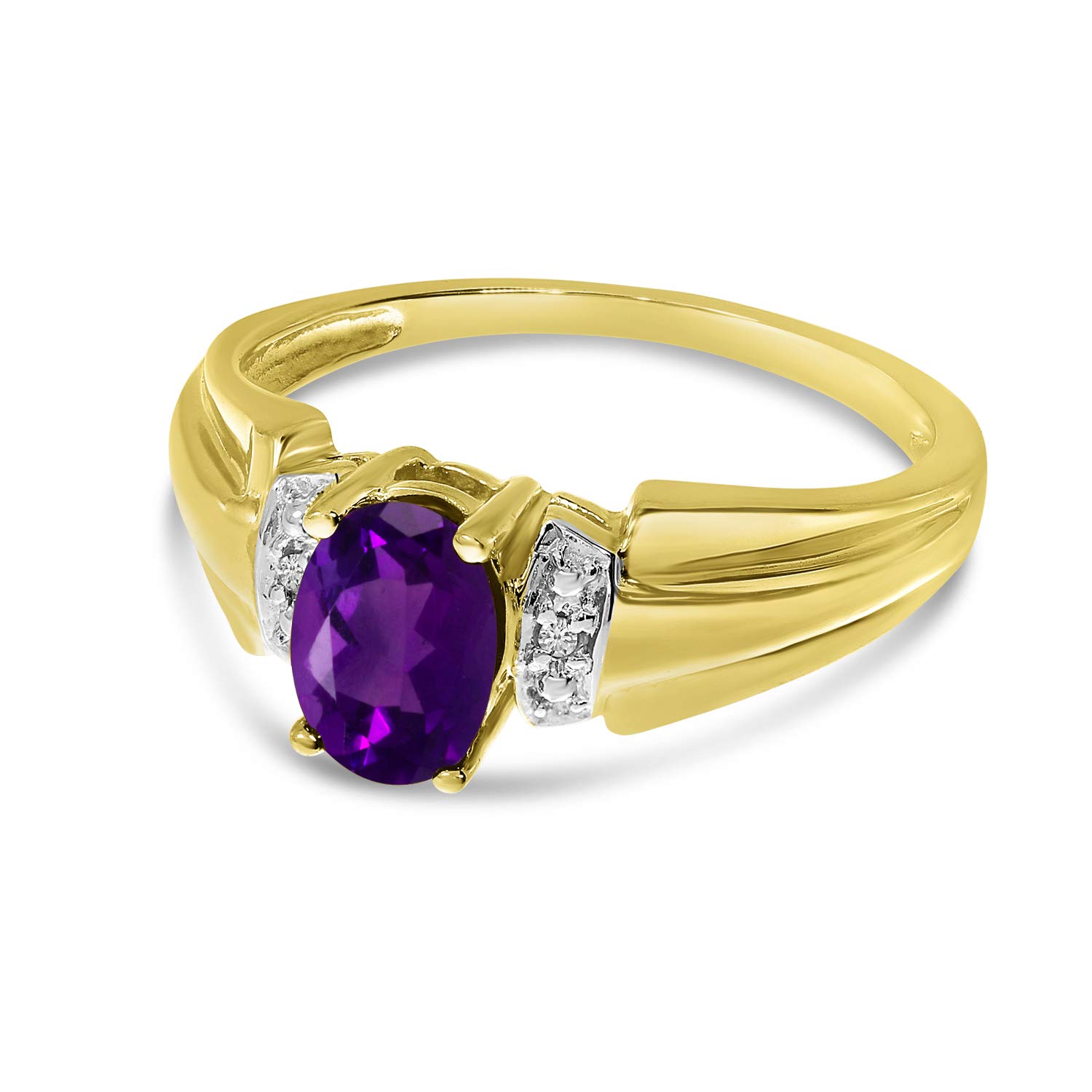 14K Yellow Gold Oval Amethyst and Diamond Ring for Women - Elegant Purple Gemstone Engagement, Wedding, Anniversary Jewelry Gift