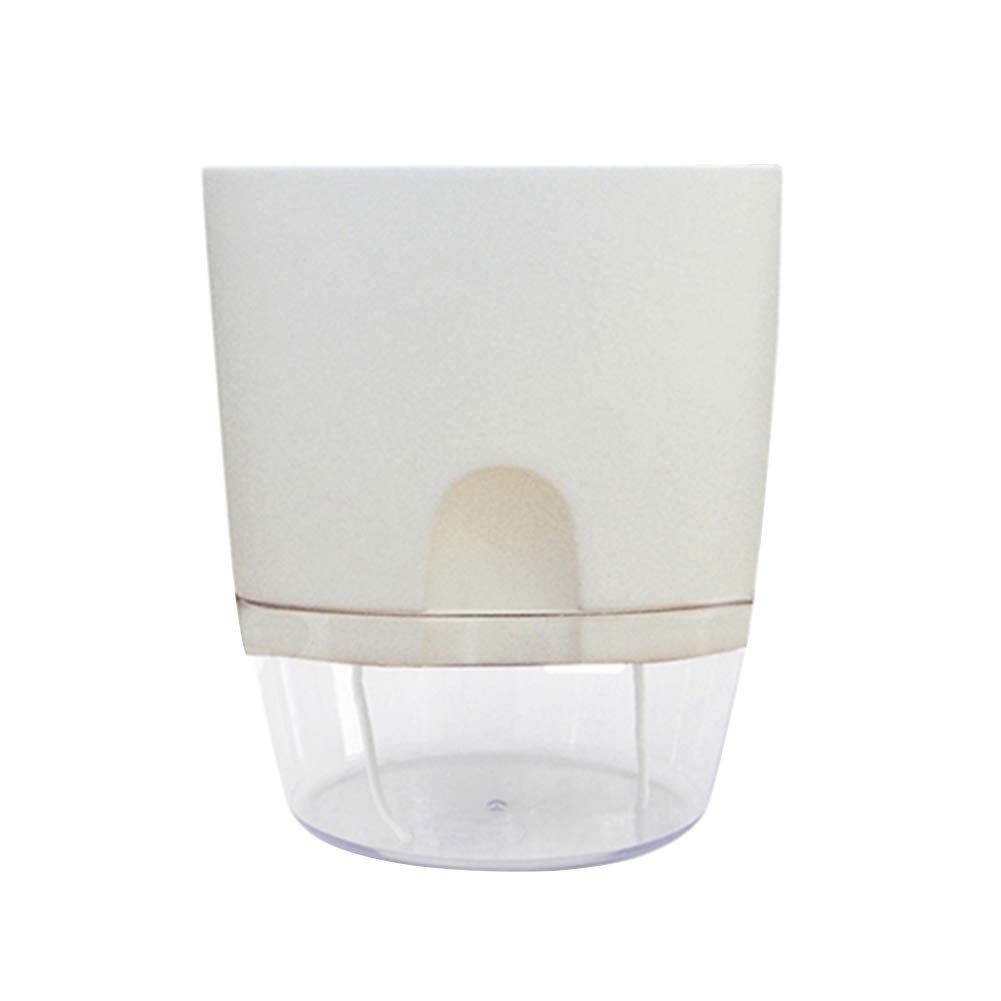 LEAQU 2-Tier Clear Self-Watering Planter Pot - Round Resin Hydroponic Flower Pot with Automatic Water Absorption - Perfect for Home, Office & Indoor Plant Decor (Grey)
