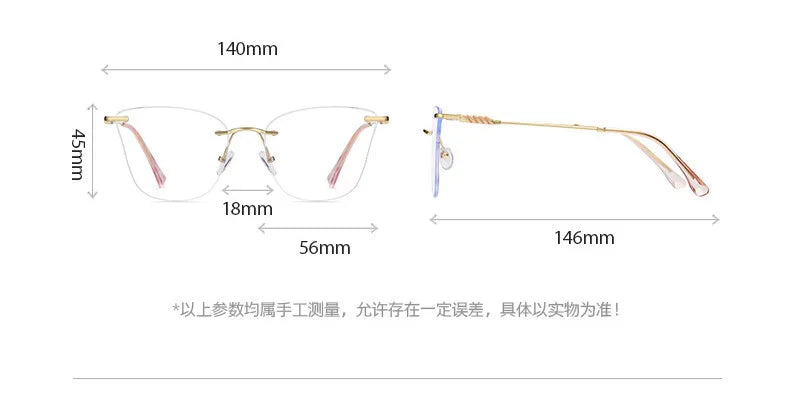 CCspace Women's Rimless Square Alloy Spring Hinge Eyeglasses - Lightweight Metal Frame Glasses for Reading, Working & Daily Use (Model 302086)