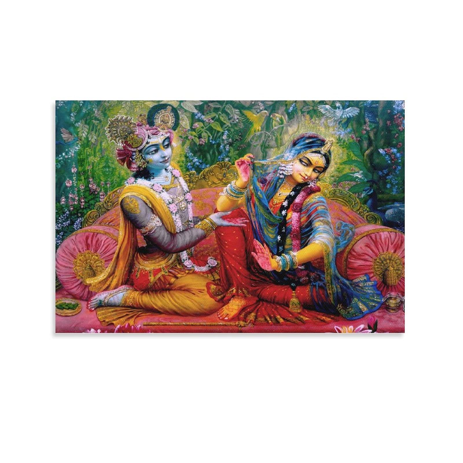 Radha Krishna Canvas Wall Art Print - 16x24 Inch (40x60cm) Modern Home Decor for Living Room & Bedroom - Spiritual Decor, Indian Art Poster for Meditation Space & Yoga Room