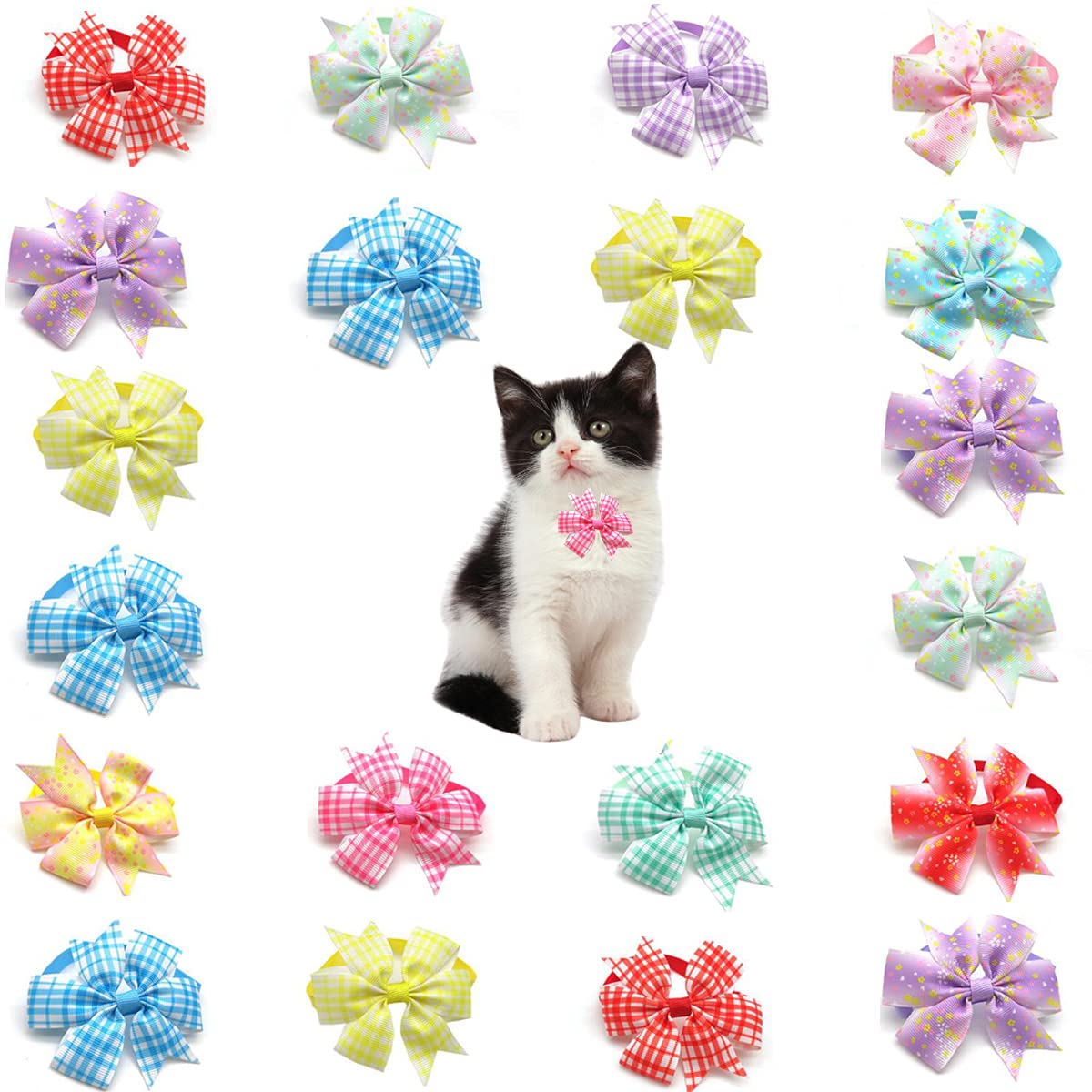 Wepetyo 20pcs Dog Bow Ties - Dotted Pattern Pet Bowties for Cats & Dogs, Adjustable Collar Accessories for Grooming & Festivals (Mixed Colors) - Perfect for Pet Parties, Photo Shoots & Special Occasions