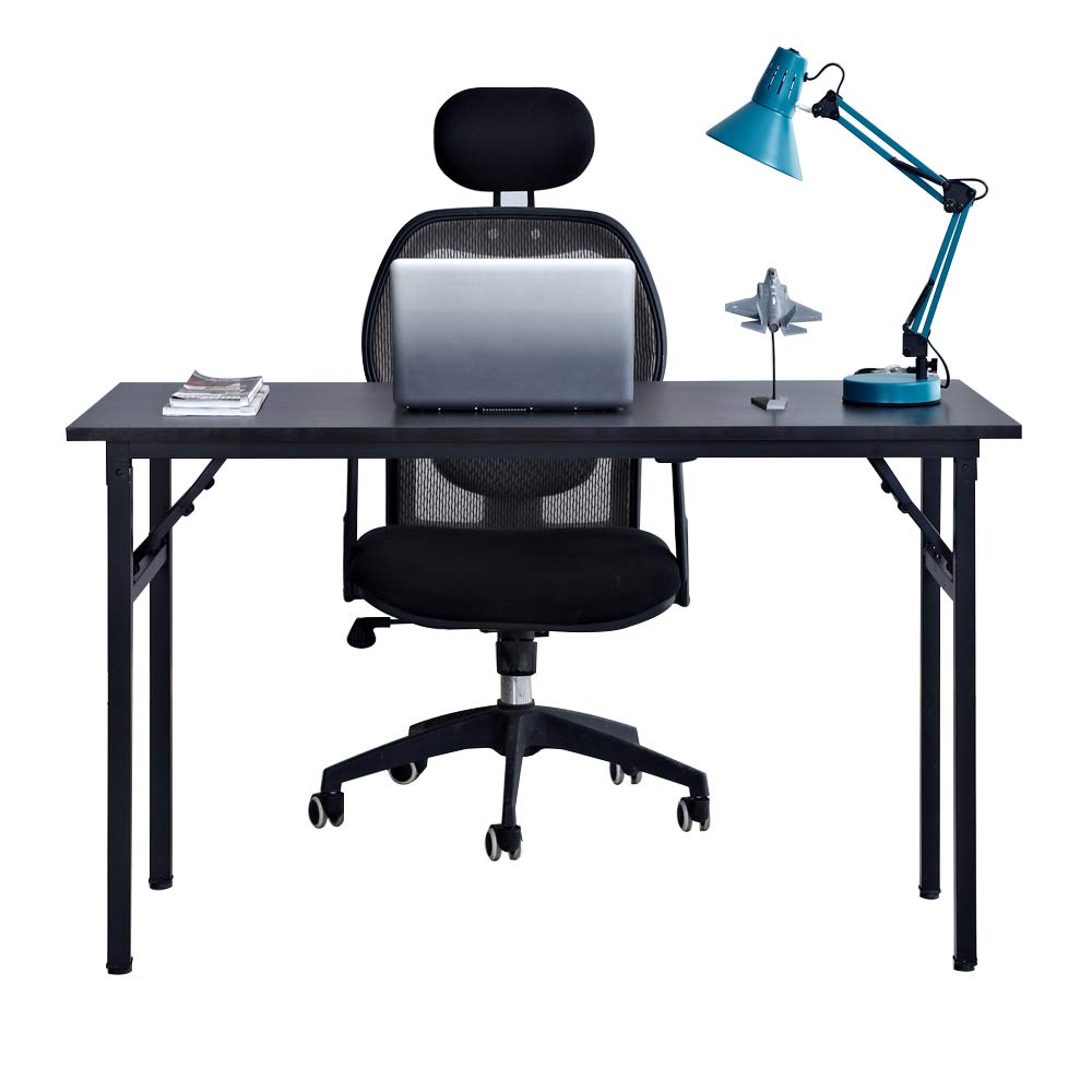 SogesPower 47-inch Folding Computer Desk - Sturdy Fully Assembled Home Office Writing Table, Black | Perfect for Small Spaces, Dorm Rooms & Workspaces