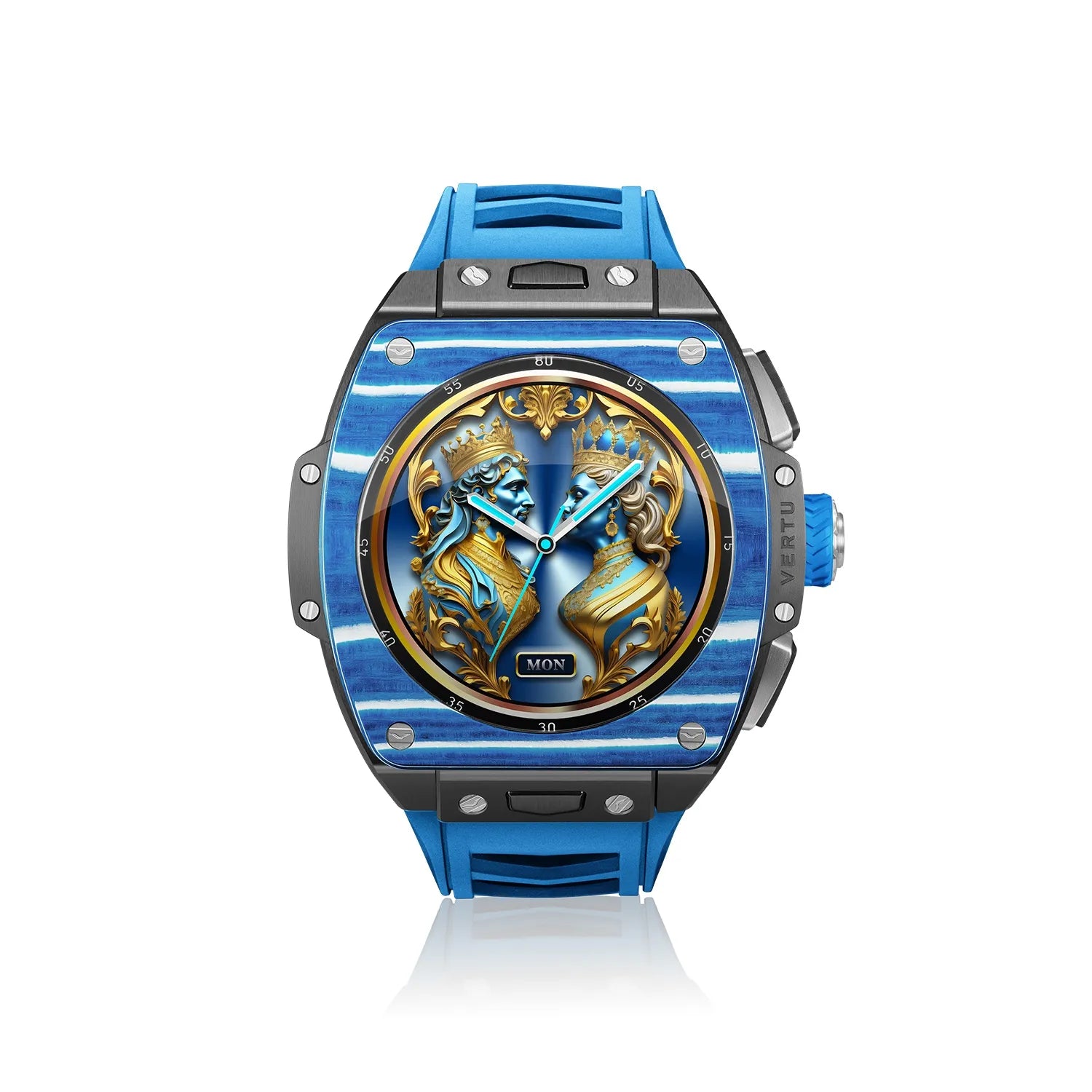 VERTU GRAND Diamonds Smart Watch for Men - Blue & White Carbon Fiber Luxury Smartwatch with Fitness Tracking, Heart Rate Monitor & Waterproof Design | Perfect for Business, Gym & Outdoor Activities