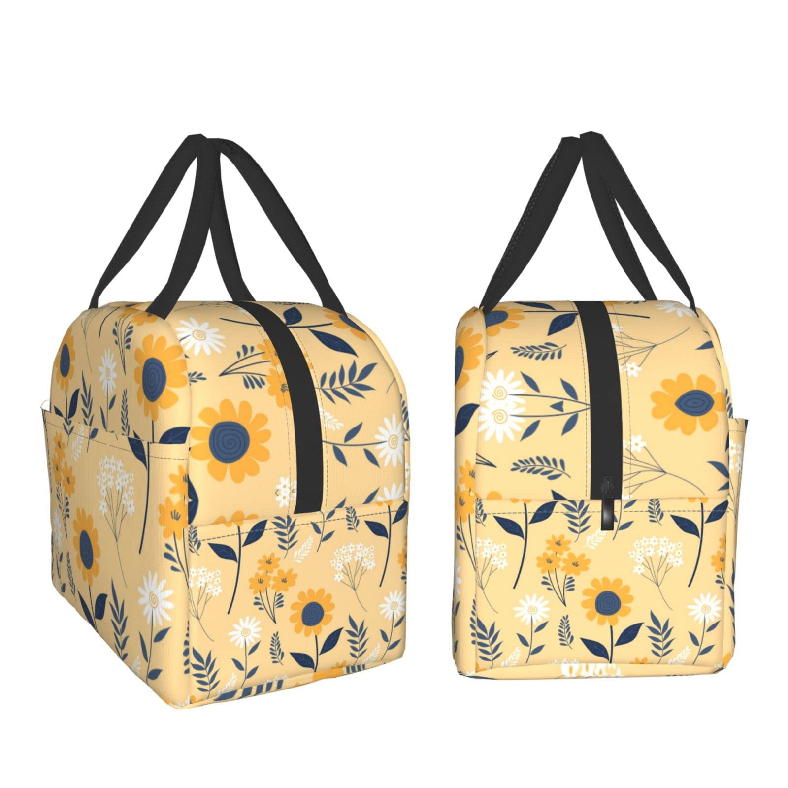 Floral Sunflower Insulated Lunch Bag - Reusable & Leak-Proof Portable Lunch Box for Men & Women - Perfect for Work, School, Travel, Picnic & Outdoor Activities