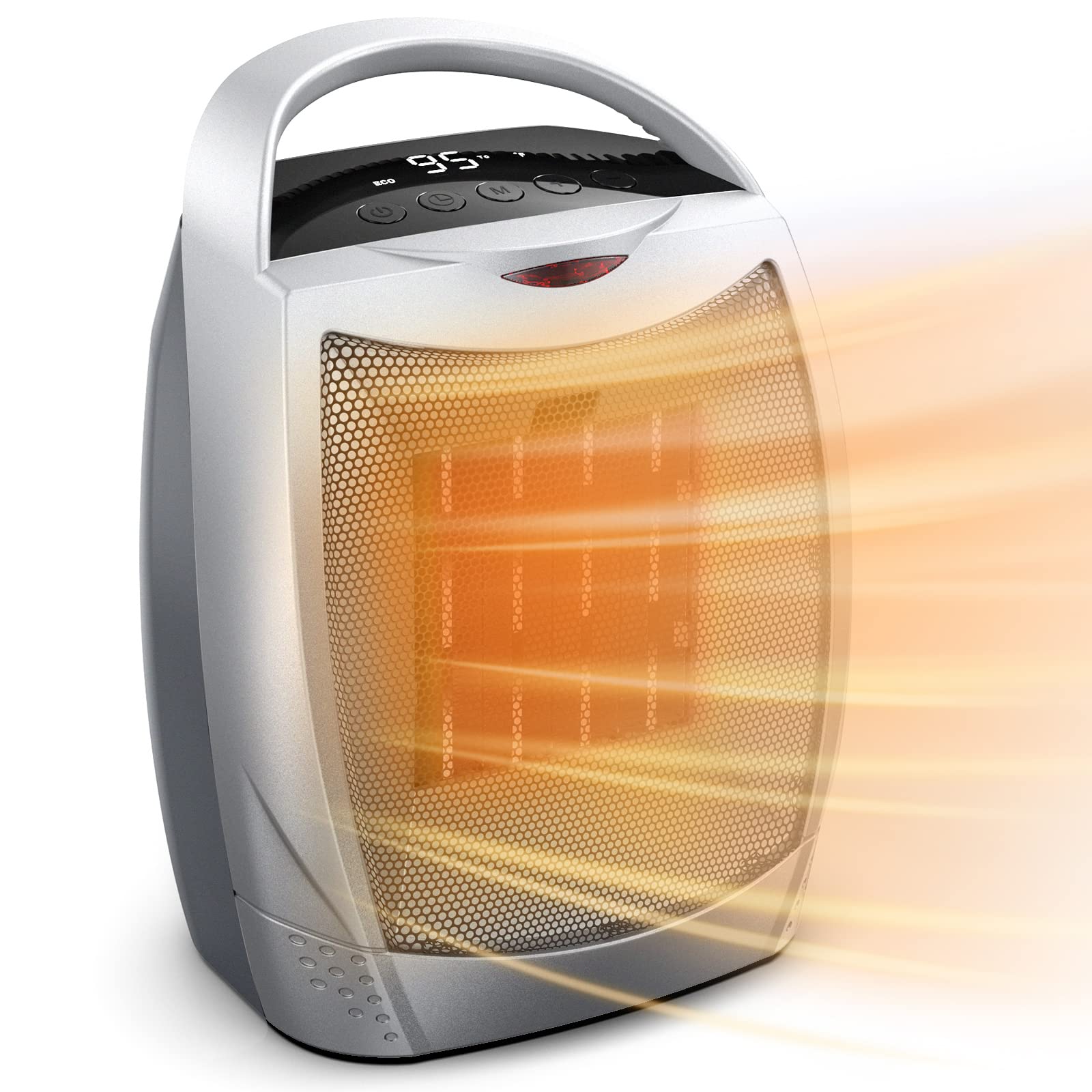 Best Space Heater for Indoor Use - 1500W PTC Ceramic Portable Heater with Thermostat, Timer, Eco & Fan Modes | Fast Heating & Safety Features for Bedroom, Office & Home Use | Perfect for Winter Warmth & Energy Saving