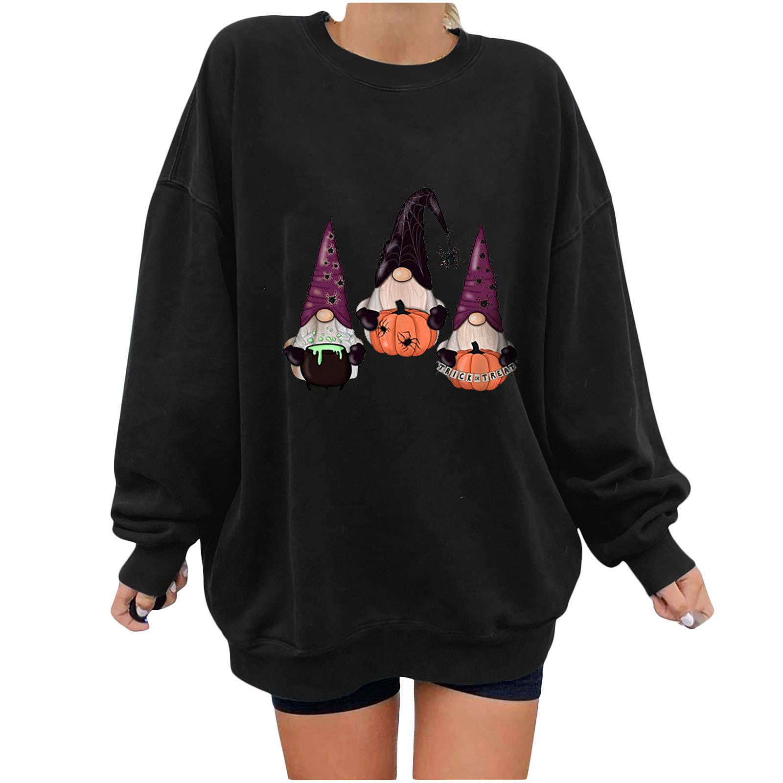 Wirziis Women's Crewneck Sweatshirts - Lightweight Long Sleeve Pullover Blouses for Teens & Girls | Halloween Sweaters & Tunic Tops | Perfect for Casual Wear, School Outfits & Fall Layering