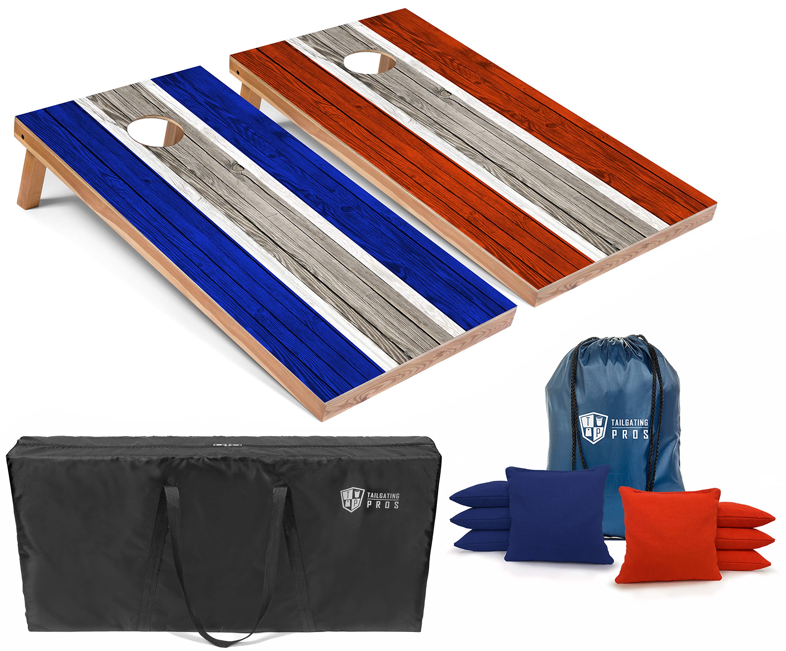Premium LED Cornhole Board Set - 4'x2' Regulation Size with Striped Design, Lightweight & Portable - Includes 8 Bean Bags, LED Ring Lights & Carrying Case - Perfect for Tailgating Parties, Backyard BBQs, and Outdoor Game Nights