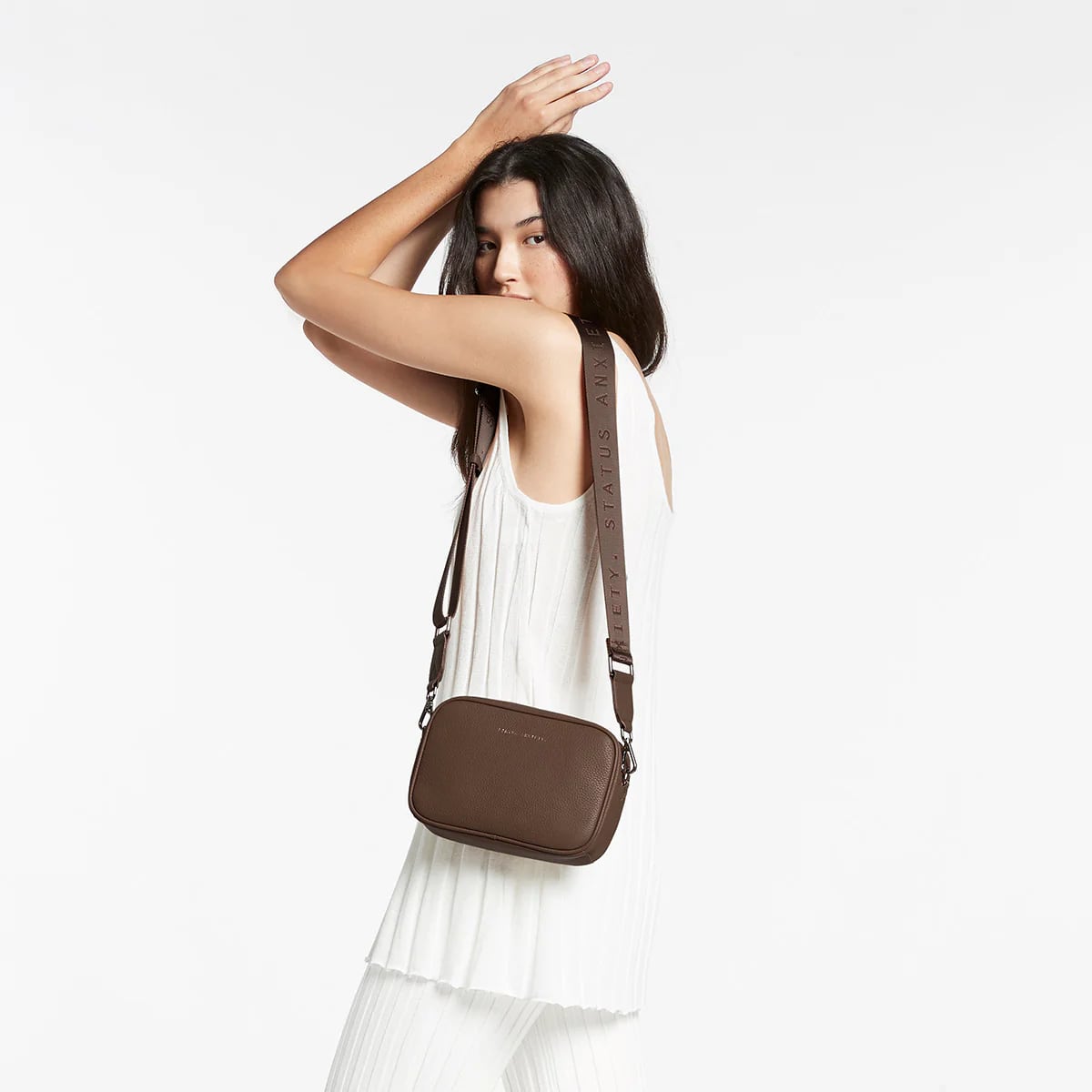 Status Anxiety Plunder With Webbed Strap Bag in Cocoa - Stylish Crossbody Purse for Women, Perfect for Everyday Use, Travel & Night Out