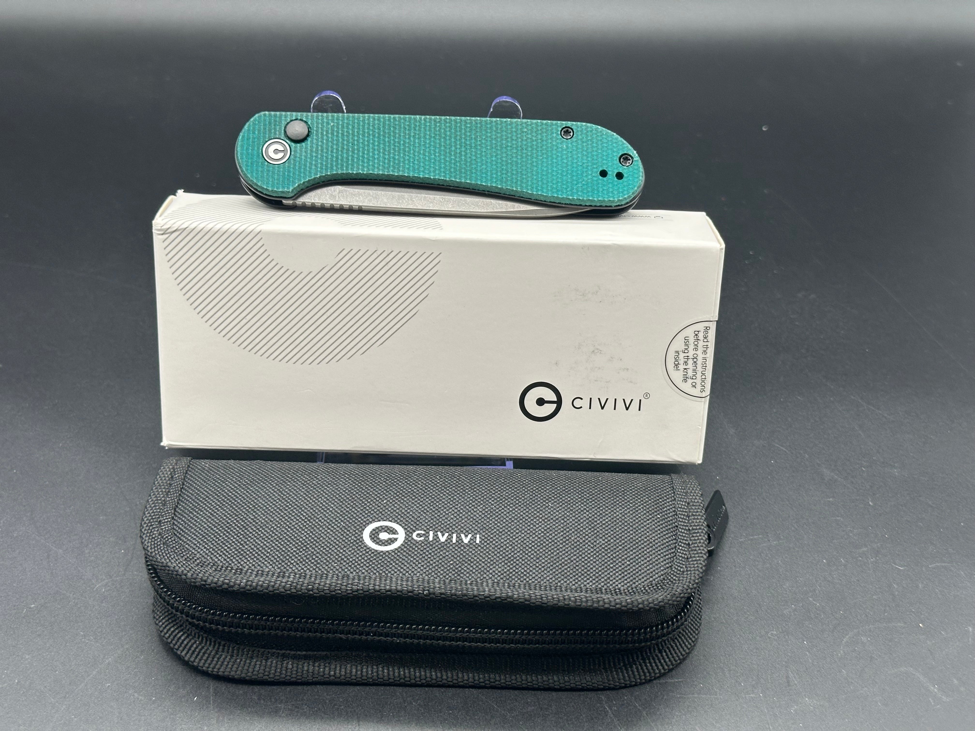 CIVIVI Button Lock Elementum Folding Knife - Green Dyed Micarta Handle, 14C28N Stainless Steel Blade - Perfect for EDC, Outdoor Adventures & Camping