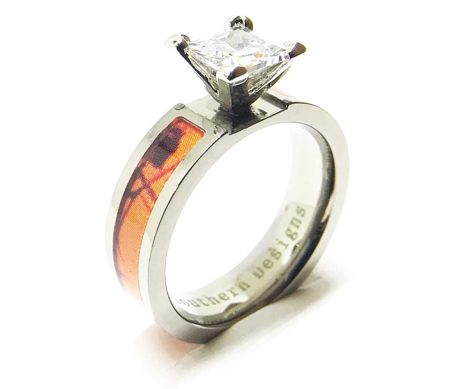 Southern Designs Orange Camouflage Engagement Wedding Ring - Size 8.5 - Unique Hunting & Outdoor Wedding Band for Men - Perfect for Camping, Hiking & Outdoor Adventures