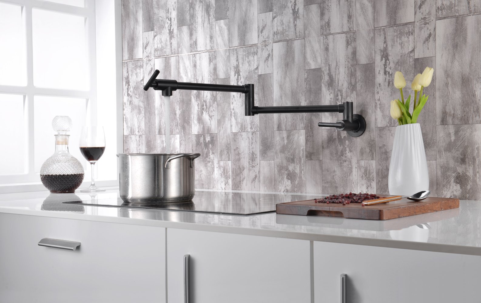 SUMERAIN Wall Mount Pot Filler Kitchen Faucet in Oil Rubbed Bronze - Double-Jointed Swing Arm with Dual Shut-Off Levers - Ideal for Cooking, Filling Large Pots & Pasta Making