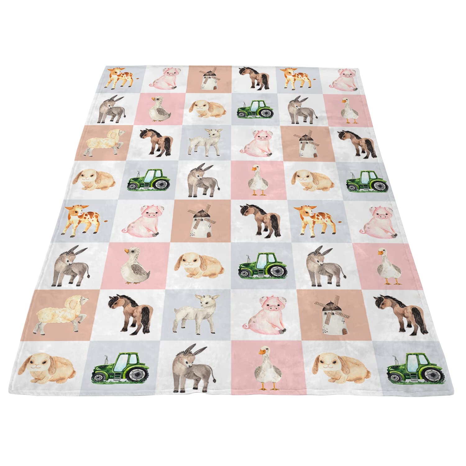 Farm Animals Blanket - Super Soft Plush Nursery Blanket for Baby & Kids with Cute Tractor, Cow, Pig & Duck Designs | Perfect for Cribs, Strollers & Toddler Bedtime