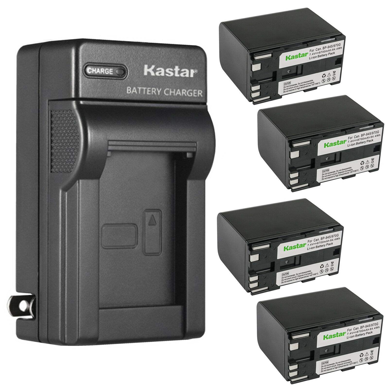 Kastar 4-Pack Replacement Battery & AC Wall Charger for Canon XF300 XF305 XH-G1 XH-G1S XL-H1A XL-H1S Cameras - Compatible with BP-970 BP-970G BP-975 Batteries - Perfect for Professional Videography & Extended Shooting Sessions