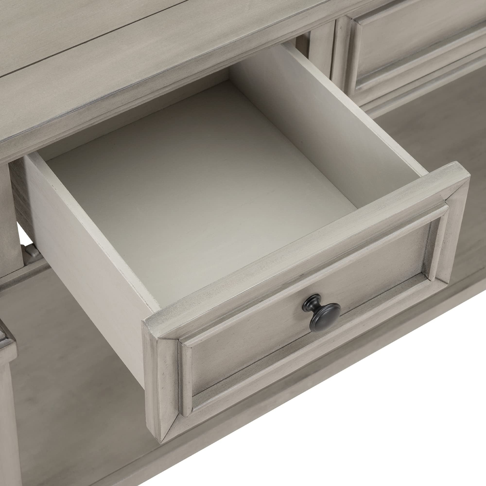 Classic Retro Console Table with 3 Drawers & Open Shelf - Rustic Sofa Table, Entryway Side Table for Living Room & Hallway - Easy Assembly, Gray Wash (11