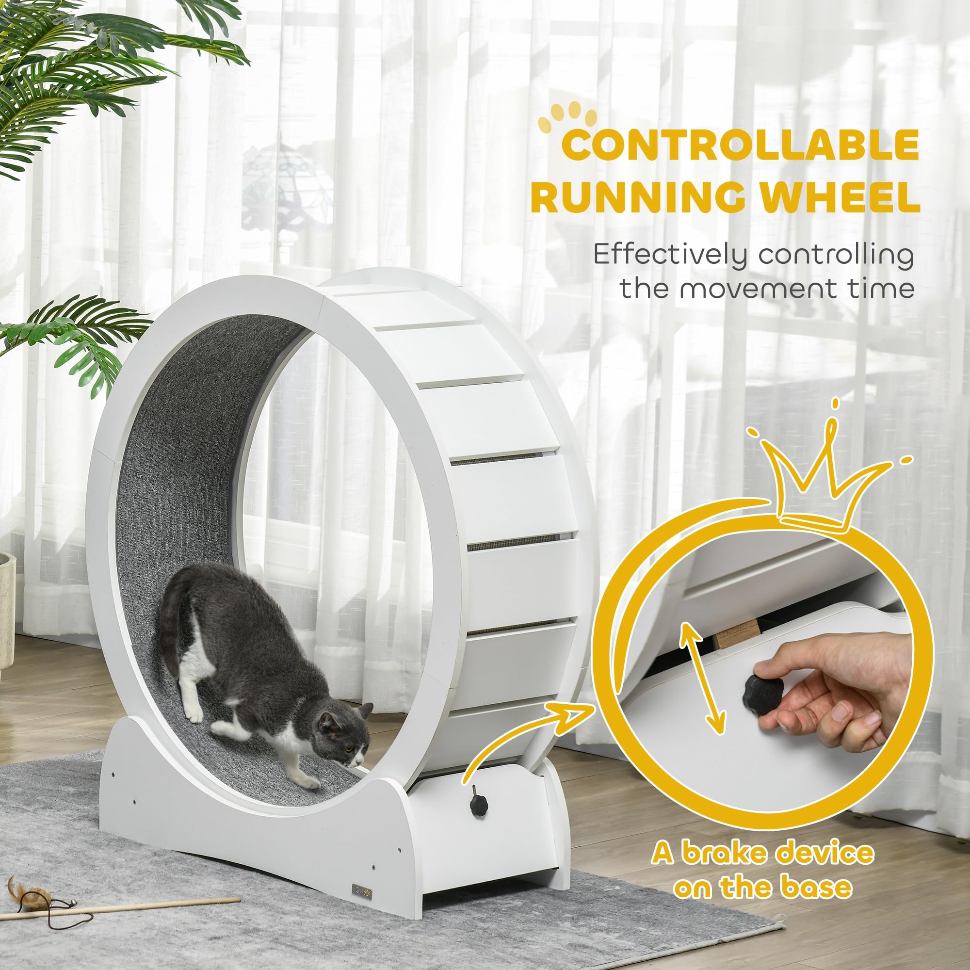 PawHut 30 Inch Cat Exercise Wheel - Indoor Cat Treadmill with Brake for Fitness & Health, White | Perfect for Small Spaces & Active Cats Playtime