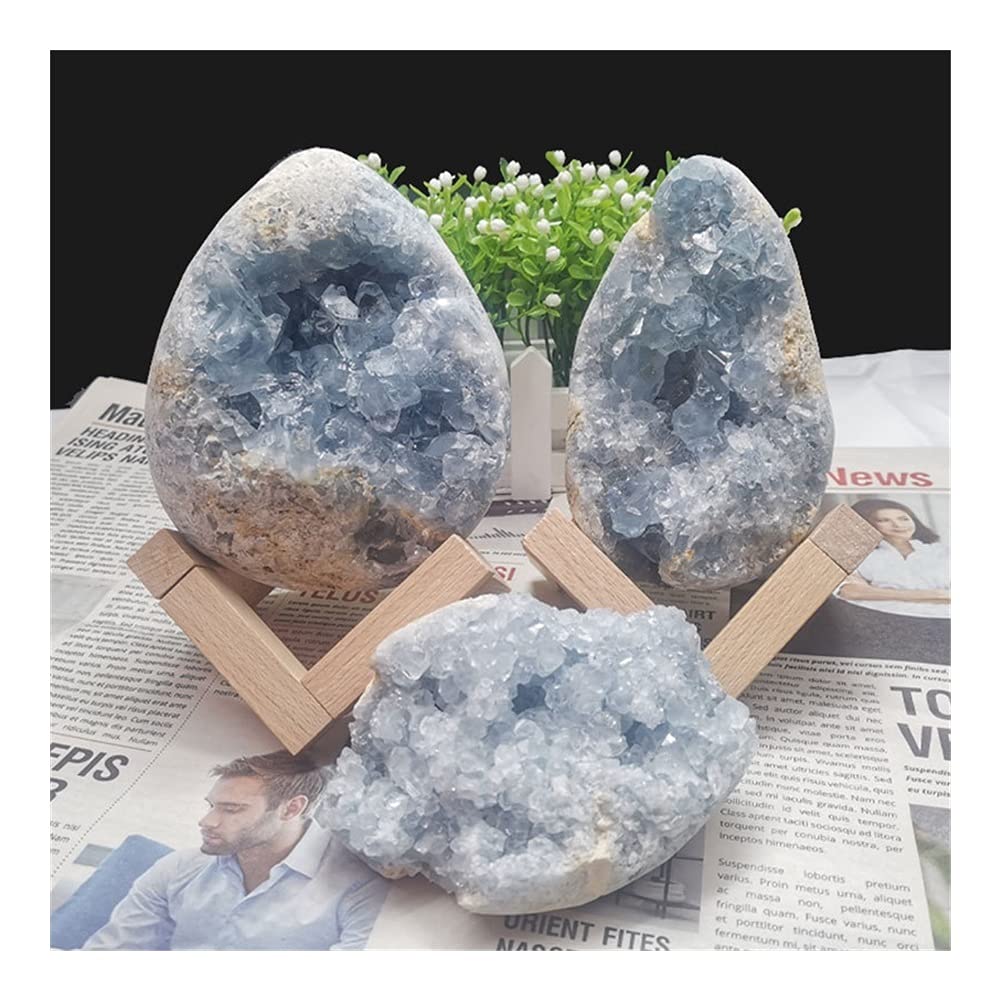 Natural Celestite Crystal Druzy Cluster - Madagascar Sky Blue Geode Mineral Specimen for Meditation & Healing (500-600g) | Home Decor, Spiritual Gift, Yoga Room Centerpiece