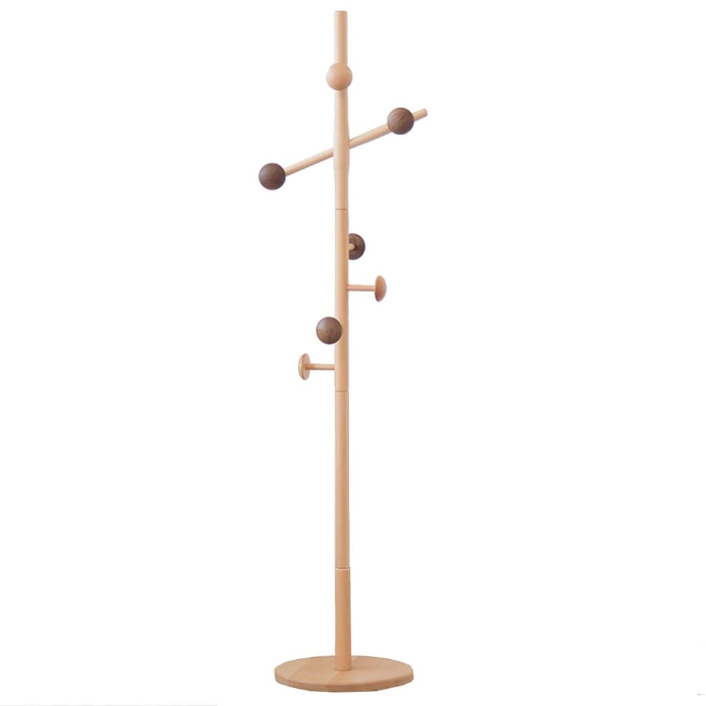 GIZNXBA Heavy Duty Wooden Coat Rack Freestanding - Kids Coat Hanger Stand with Round Base for Entryway, Hallway, Home & Office - Perfect for Coats, Jackets, Hats & Purses (Brown, Size B) - Ideal for Small Spaces, Apartments & Mudroom Organization