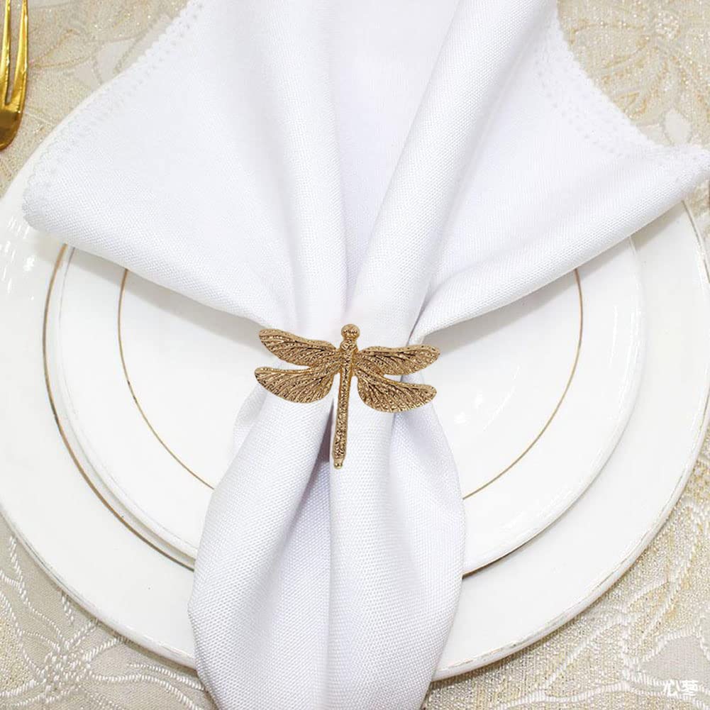 10PCS Dragonfly Napkin Rings Set - Elegant Gold Insect Napkin Holders for Easter, Wedding, Christmas Dinner & Family Gatherings - Perfect Table Decorations for Party & Holiday Dining Accessories