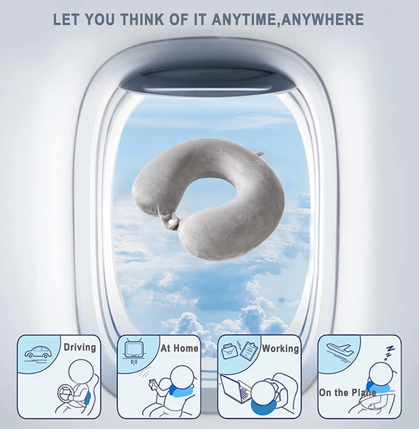 AMICA Luxurious Portable Travel Pillow - Ultra Soft Microfiber Neck Support Pillow for Airplane, Car & Office - Compact Lightweight Travel Pillow for Camping, Sleeping & Relaxation - Pack of 2 Grey Polyester Pillows
