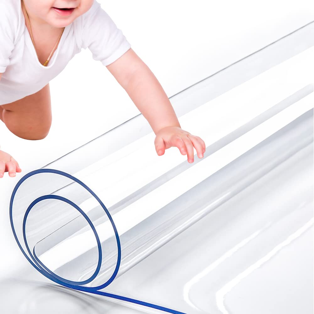 RostiKong 60 x 96 Inch Clear Plastic Table Cover - Thick Wipeable Vinyl Table Protector for Dining Tables, Desks & Furniture | Waterproof PVC Tabletop Liner | Perfect for Home, Office, Restaurant & Outdoor Use