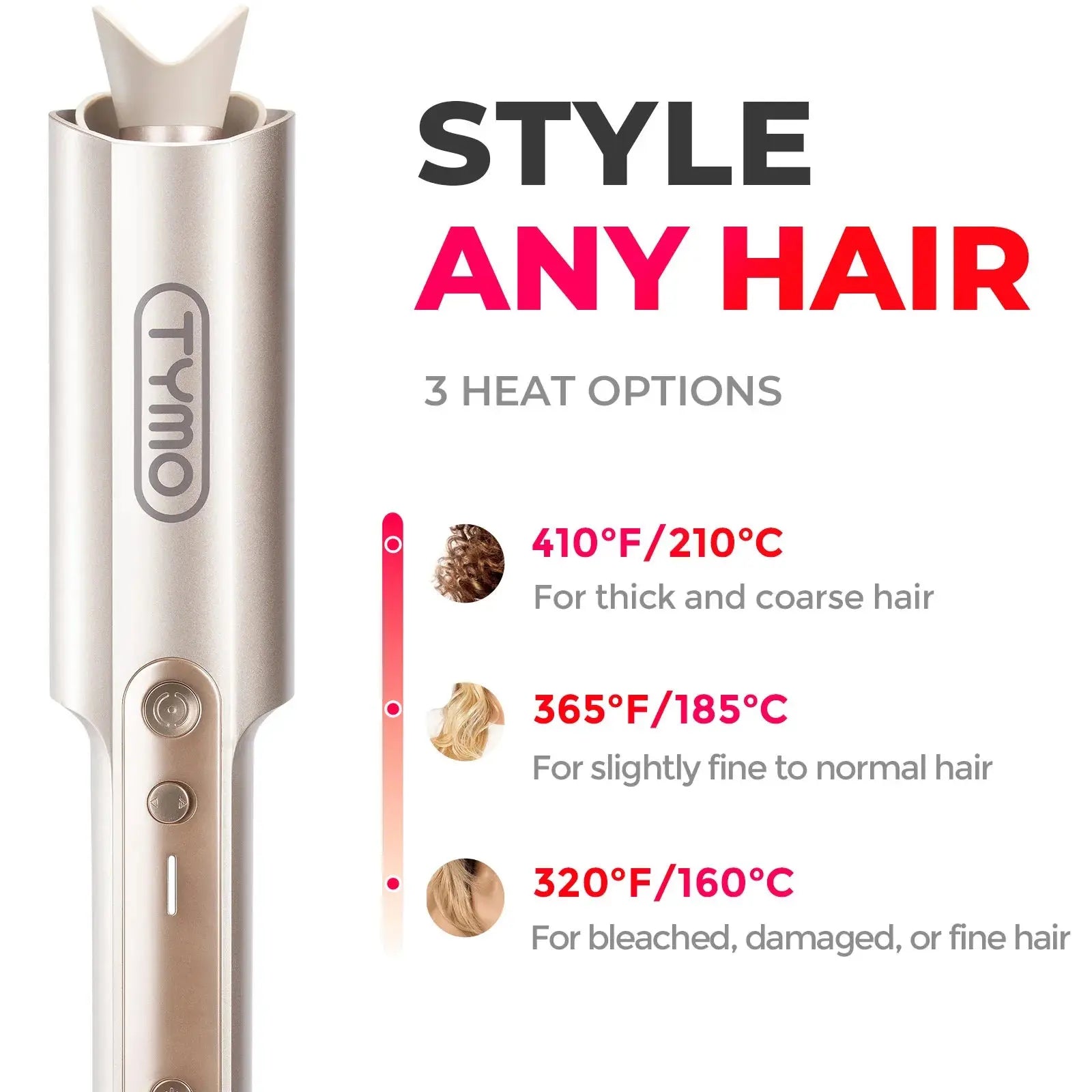 TYMO CURLPRO PLUS Hair Curling Iron - Professional Ceramic Tourmaline Styler for Salon-Quality Waves & Curls - Perfect for Home Styling, Parties & Special Occasions