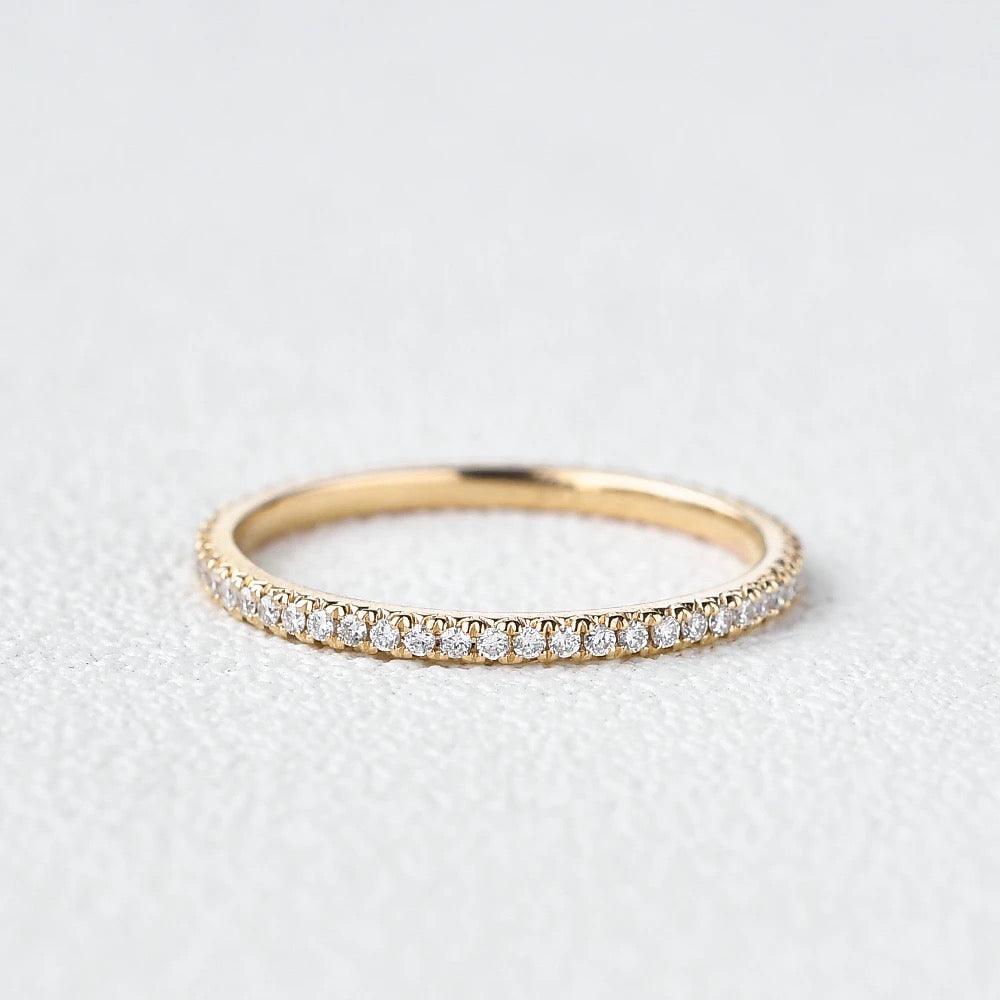 Minimalist Pave Moissanite Stacking Ring - Dainty Wedding Band, Engagement Ring for Women - Perfect for Everyday Wear, Anniversary Gifts & Bridal Jewelry