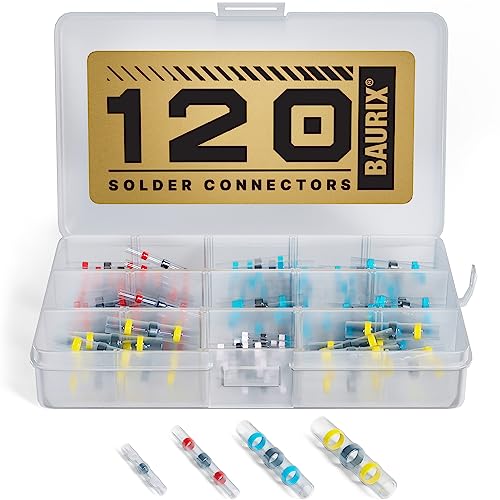 BAURIX® Solder Stick Wire Connectors Set [120 Pieces, AWG 26-10] - IP67 Waterproof Heat Shrink Butt Connectors - Electrical Solder Seal Kit for Automotive, Marine & Home Wiring Repairs