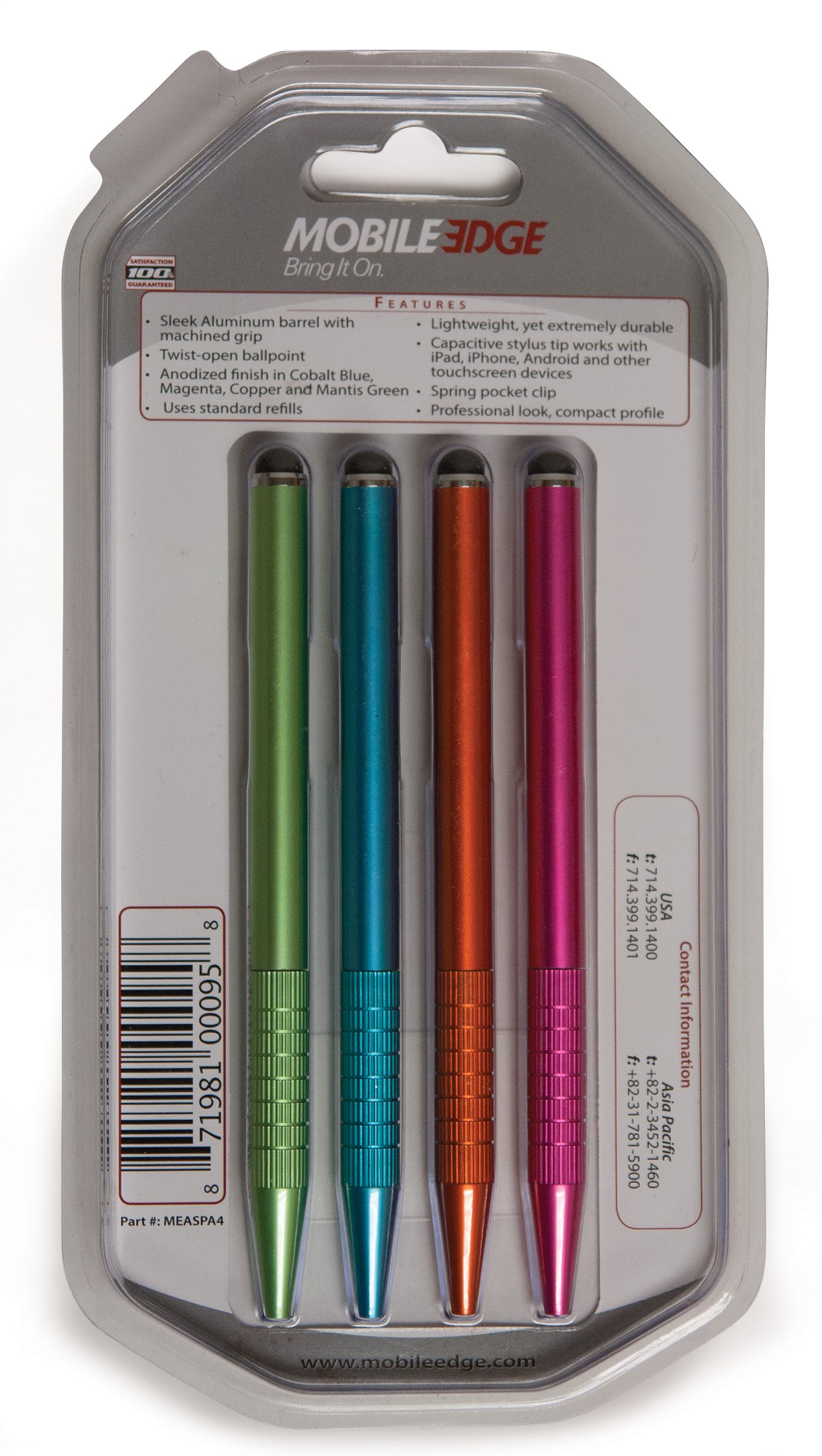 2-in-1 Stylus Pen for Touch Screens - High Precision Stylus Compatible with Apple iPad, iPhone, Android Tablets & Smartphones - 4-Pack Set for Drawing, Note Taking & Digital Signatures (MEASPA4)