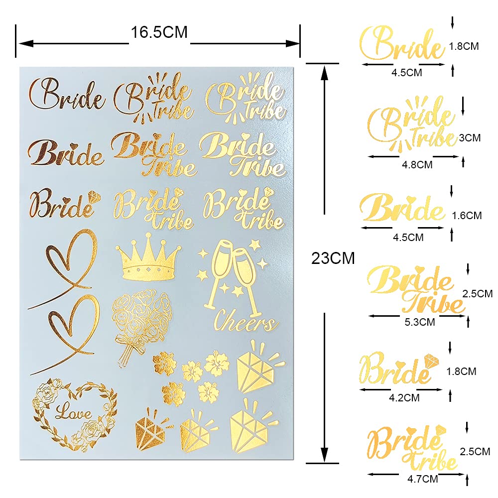 Bride Tribe Temporary Tattoos - Gold Metallic Henna Designs for Bachelorette Parties, Wedding Showers & Girls Night Out