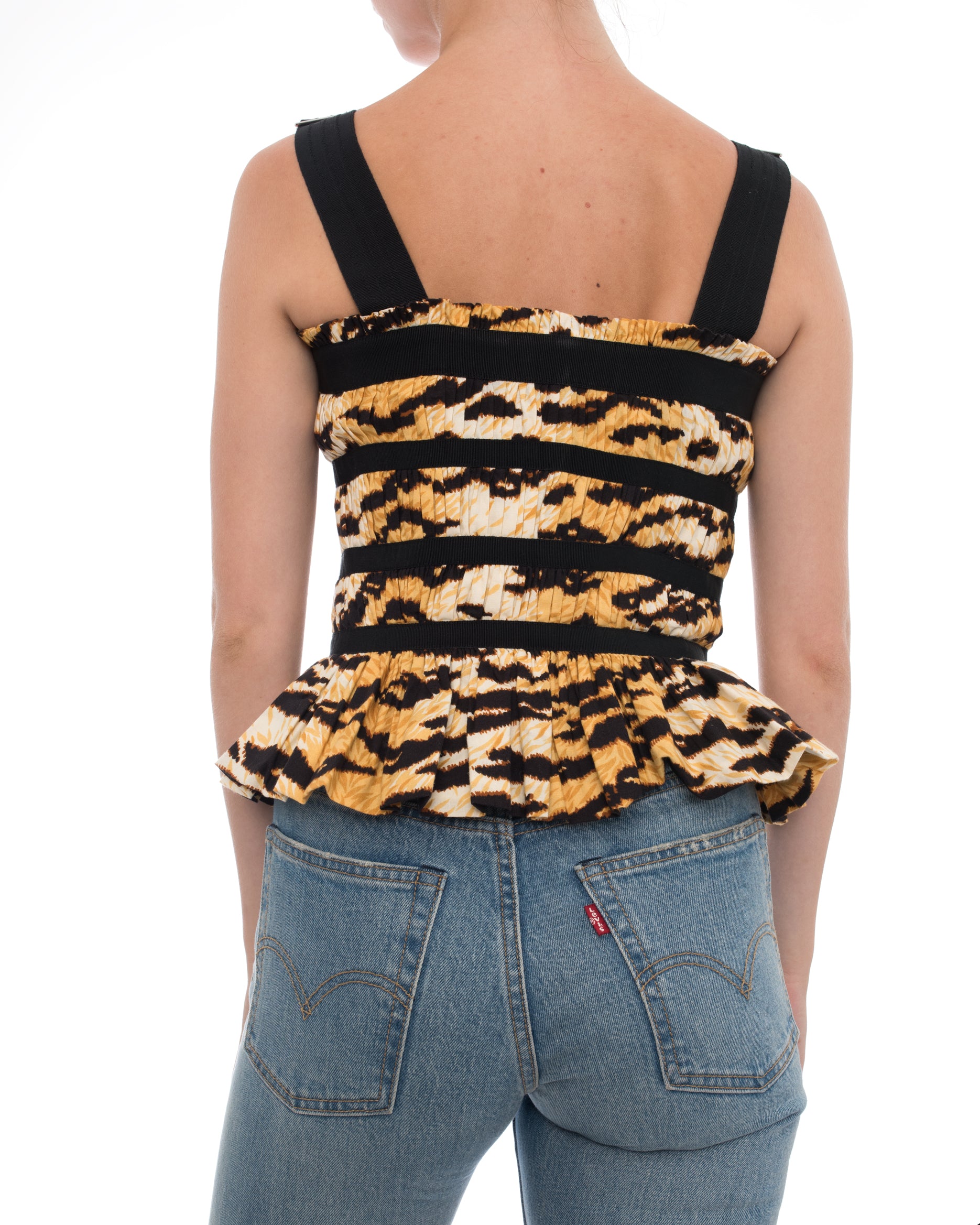 D&G Dolce & Gabbana Yellow Leopard Print Corset Top for Women | Sexy Bustier Blouse for Party & Night Out | Fashionable Clubwear & Date Night Outfit