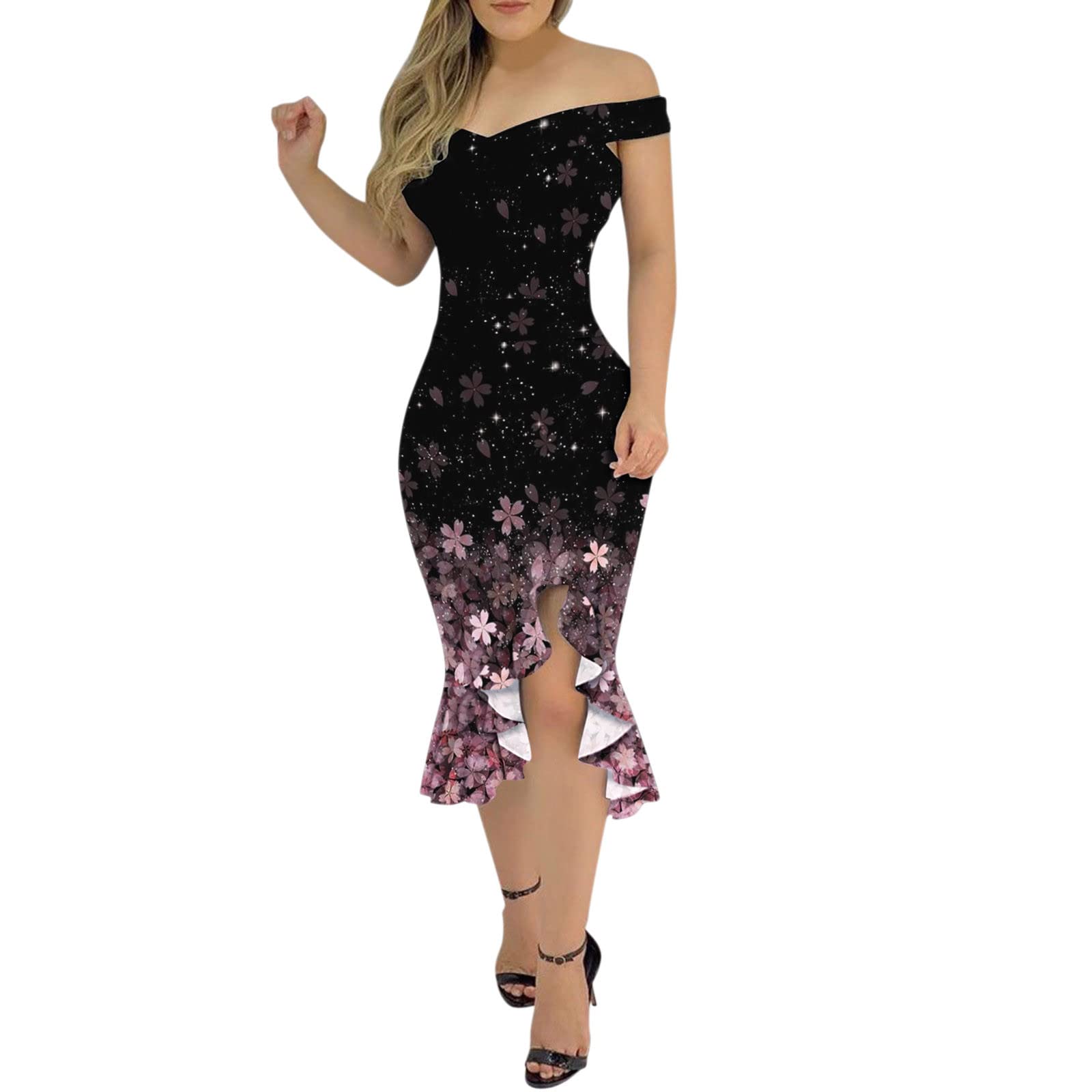 UYTOGOFE Women's Summer Off Shoulder V Neck Mesh Embroidered Dress - Elegant White Cocktail Party Dress for Women | Perfect for Weddings, Date Nights & Beach Vacations