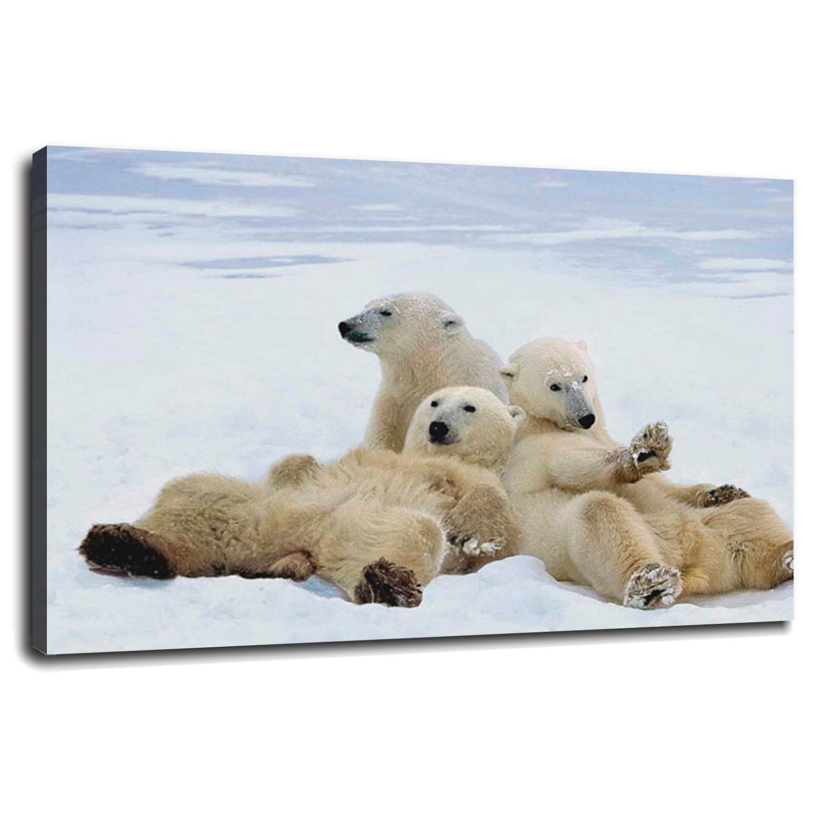 Polar Bear Playtime Wall Art Poster - 36x24 Inch Framed Canvas Print for Home & Office Decor - Perfect for Living Room, Bedroom, or Nursery