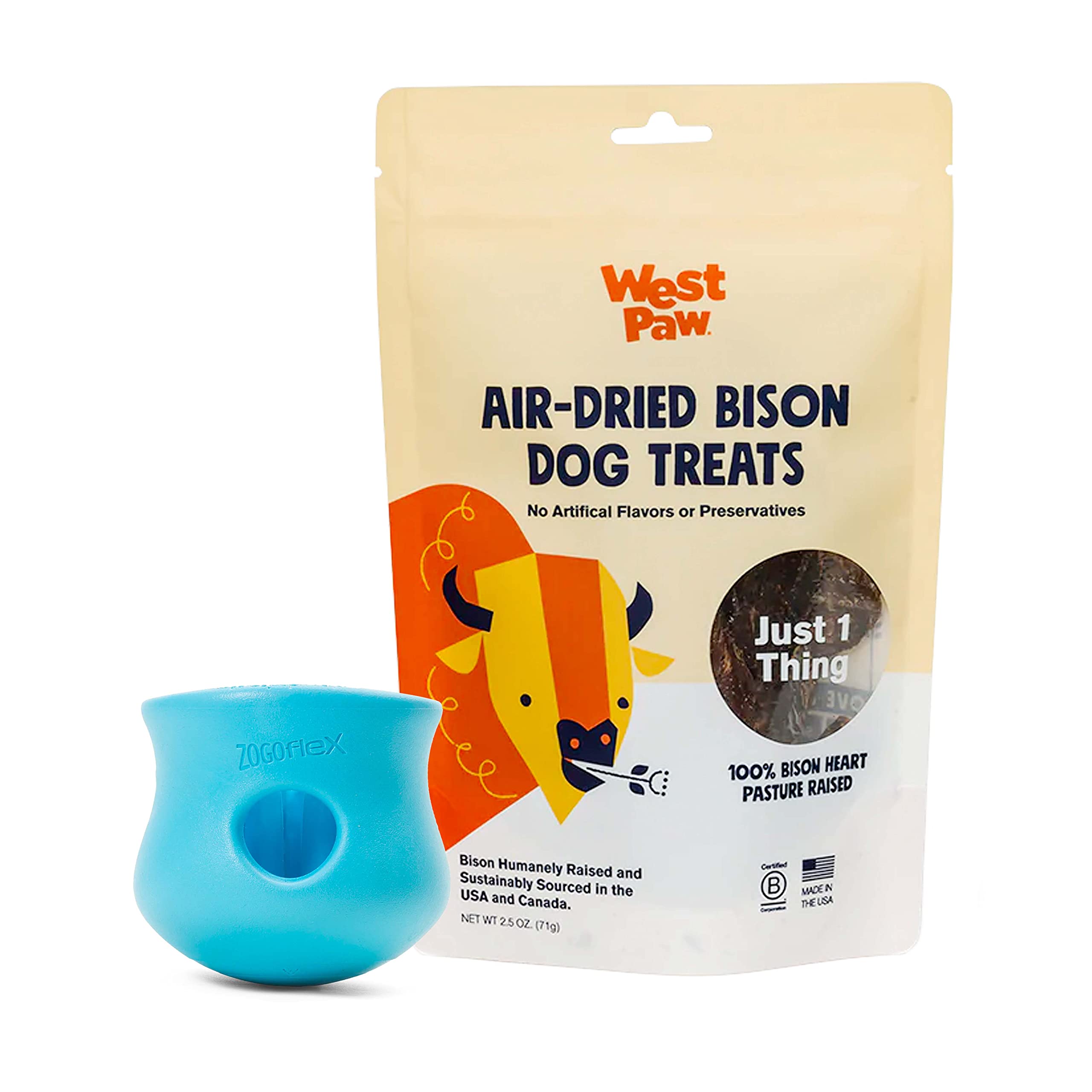 Premium Air Dried Bison Heart Dog Treats with Zogoflex Toppl Interactive Treat Dispenser Toy Bundle – Natural High-Protein Dog Snacks & Durable Chew Toy for Mental Stimulation – Perfect for Training, Enrichment & Keeping Dogs Busy Indoors/Outdoors