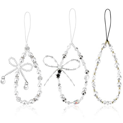 3Pcs Pearl Bow Phone Charms Strap