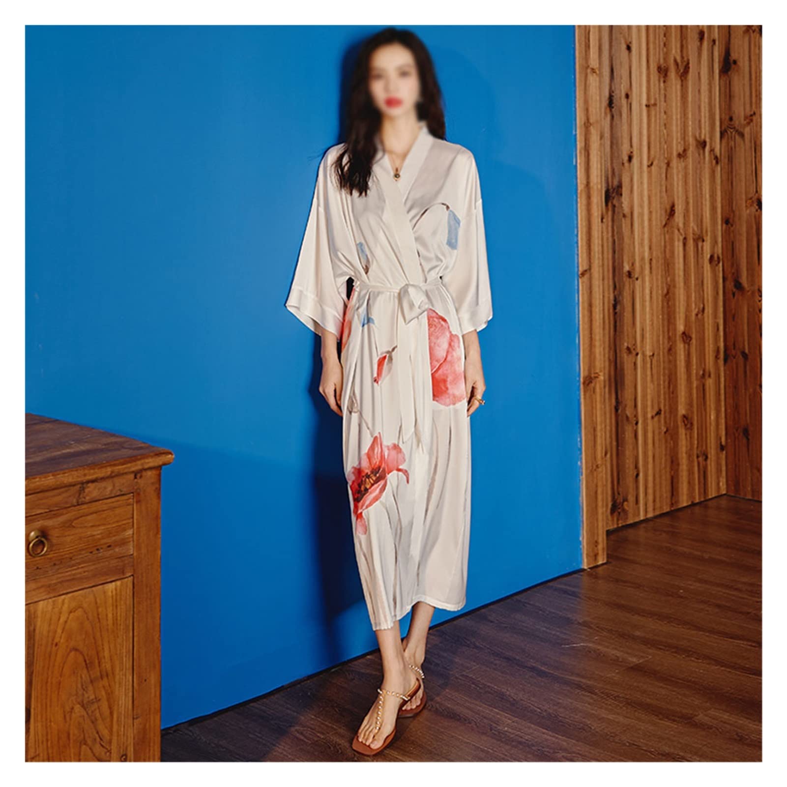 Women's Chiffon Bridesmaid Robe - Elegant White Poppy Flower Sleepwear Nightgown for Home, Spa & Bridal Party | Soft Lounge Wear & Sleep Tops (White, One Size)