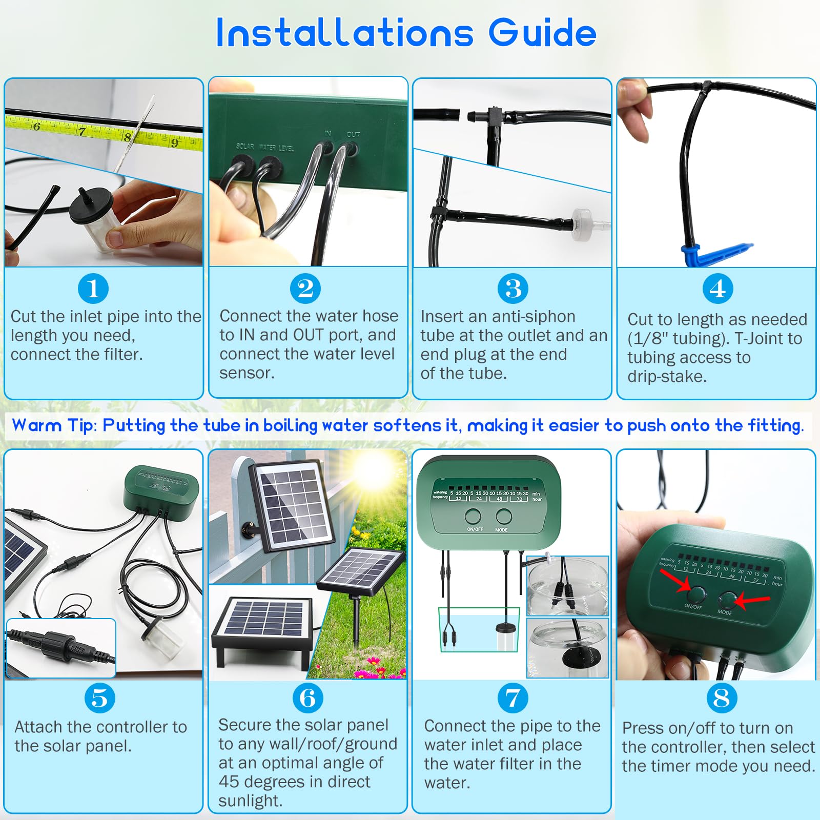 PChero Solar Automatic Drip Irrigation Kit - 12 Timer Modes Solar Powered Watering System for Indoor, Balcony, Outdoor Garden & Greenhouse - Supports 15 Pots (Perfect for Vacation Plant Care & Water Conservation)