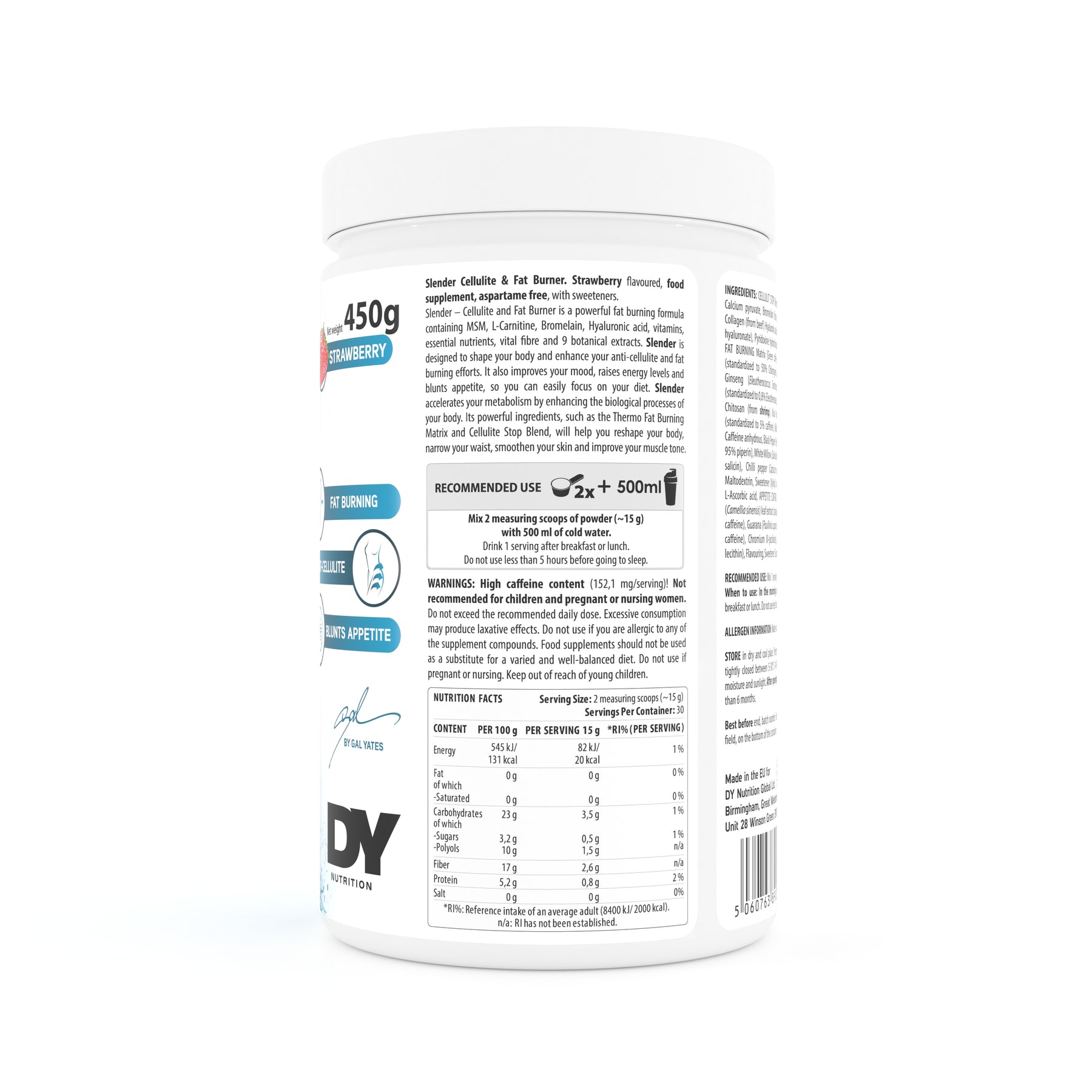 Dorian Yates Slender - Premium Cellulite & Fat Burner Supplement (450g) | Fast-Acting Weight Loss Formula for Women & Men | Perfect for Gym, Workout & Daily Energy Boost