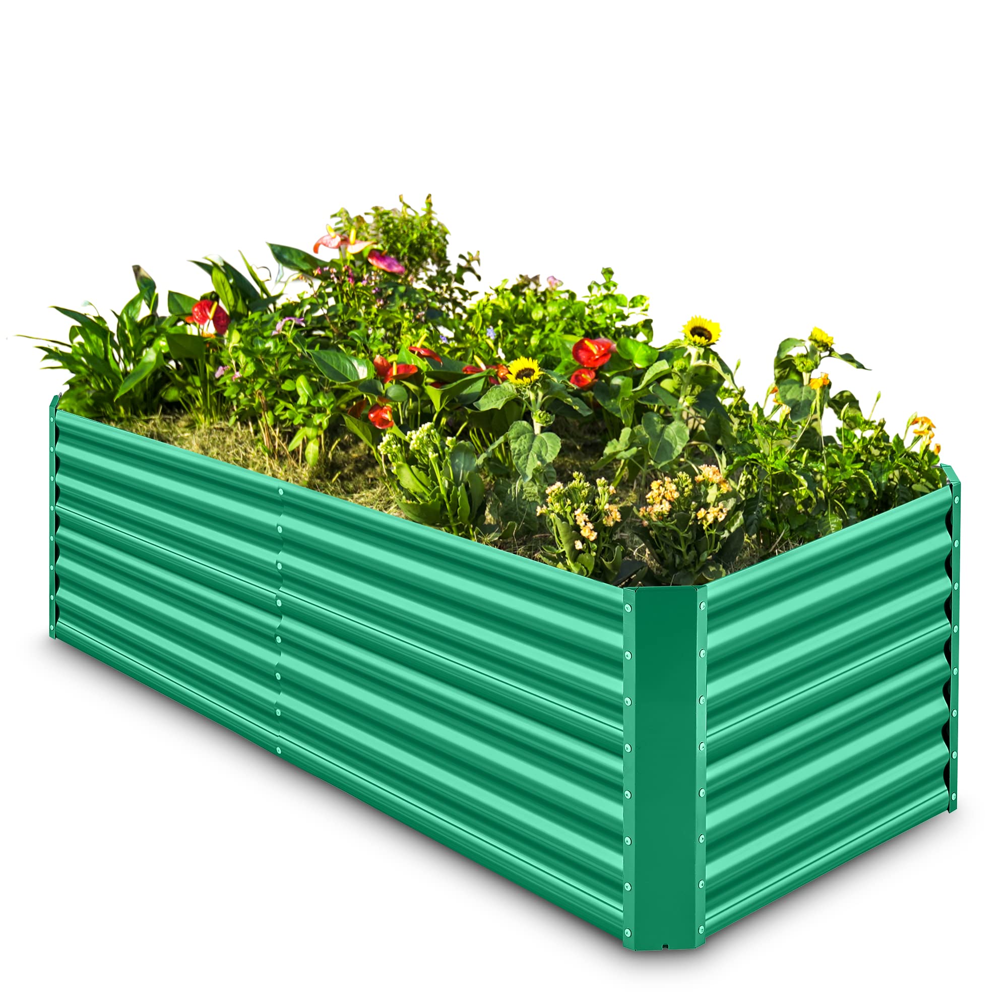 4x2x2 ft Galvanized Steel Raised Garden Bed Kit - Large Outdoor Metal Planter Box for Vegetables, Herbs & Flowers (Green) | Perfect for Backyard, Patio & Urban Gardening