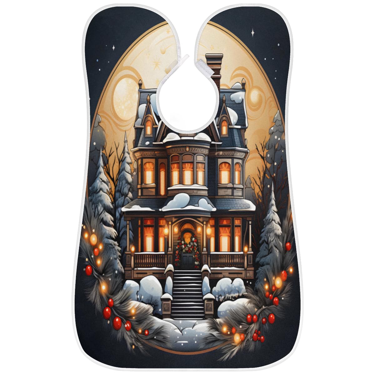 Snowy Night Castle Pattern Beard Shaving Bib for Men - Waterproof Barber Apron for Hair Dye & Makeup - Sink Hair Catcher for Beard Trimming & Lineup - Perfect Gift for Barbers & Stylists (Great for Home Grooming & Salon Use)