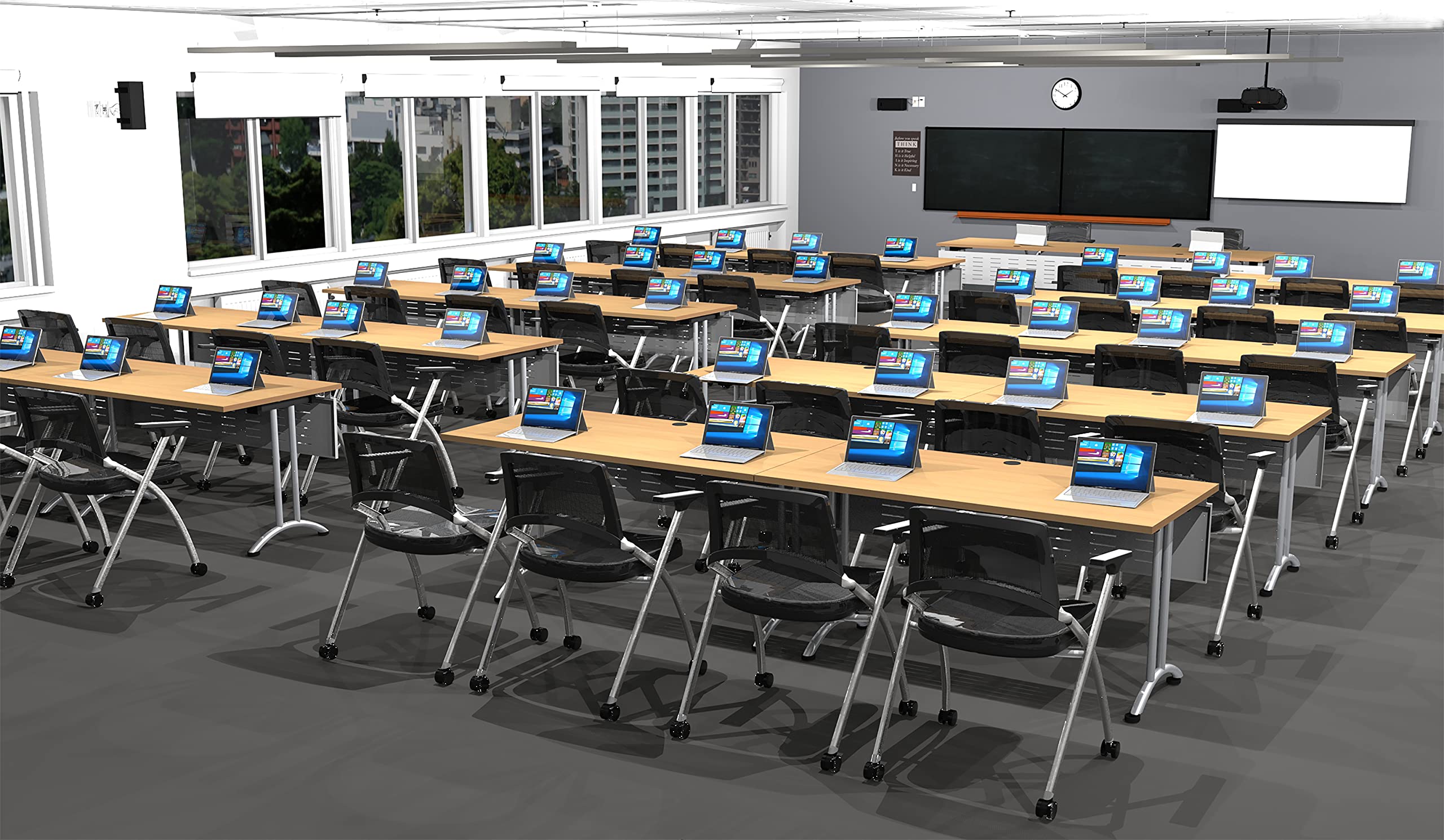 42-Person Conference Table Set - 86-Piece Folding Beechwood Training Table with Task Chairs & Modesty Panels | Connectable Tables for Classrooms, Seminars & Meetings | Space-Saving Foldable & Nestable Design for Easy Storage | Perfect for Corporate Training, School Classrooms & Event Spaces