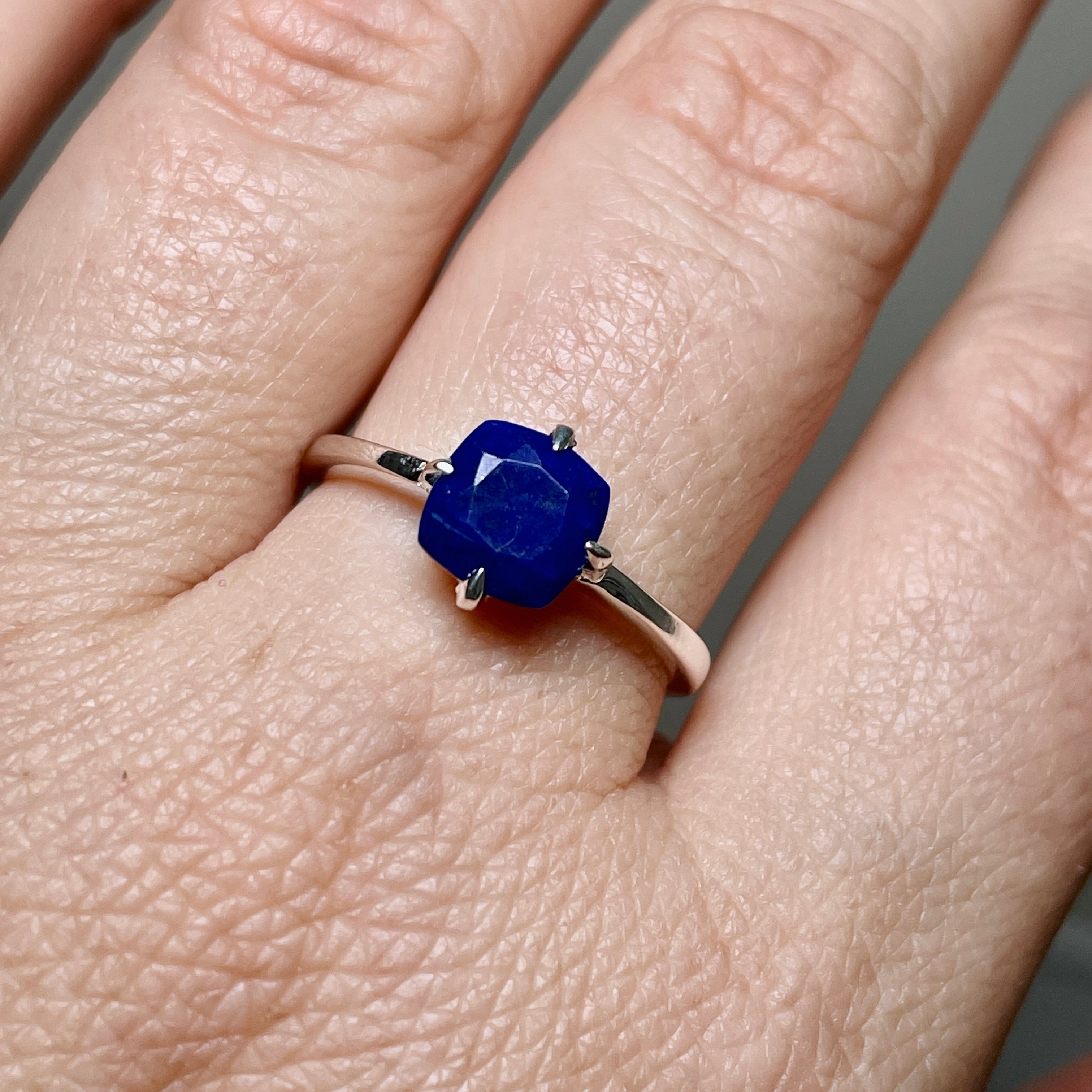 Lapis Lazuli Faceted Square Solitaire Ring R4806 - Elegant Blue Stone Jewelry for Women, Perfect for Weddings, Parties & Special Occasions