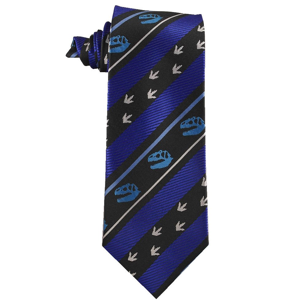 Dinosaur Skull & Fossil Tracks Necktie for Men - Dinosaur Lover Gift, Prehistoric Style Silk Tie for Work, Parties & Cosplay