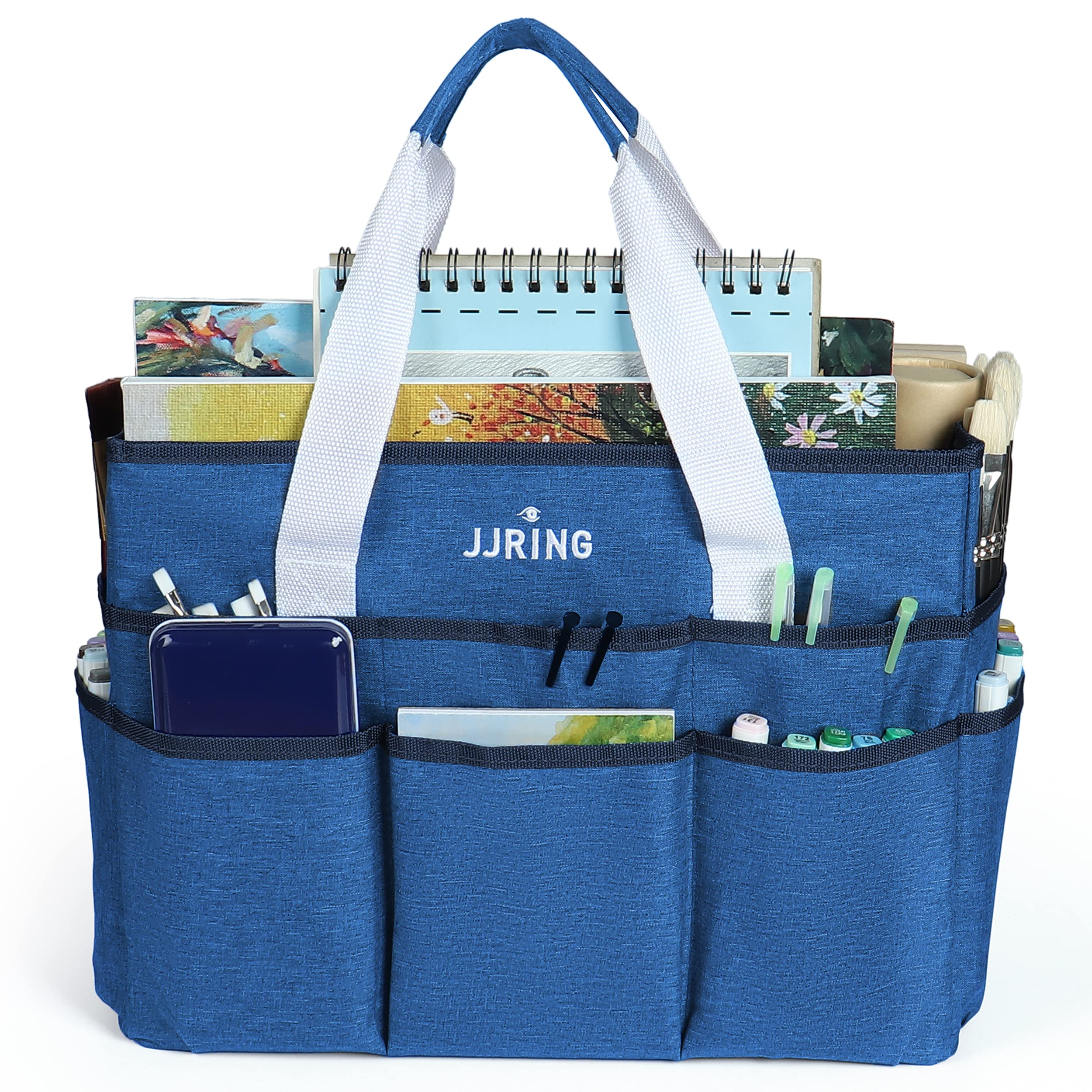 JJRING Craft Organizer Tote Bag - Large Art Storage with Pockets for Sewing & Office Supplies